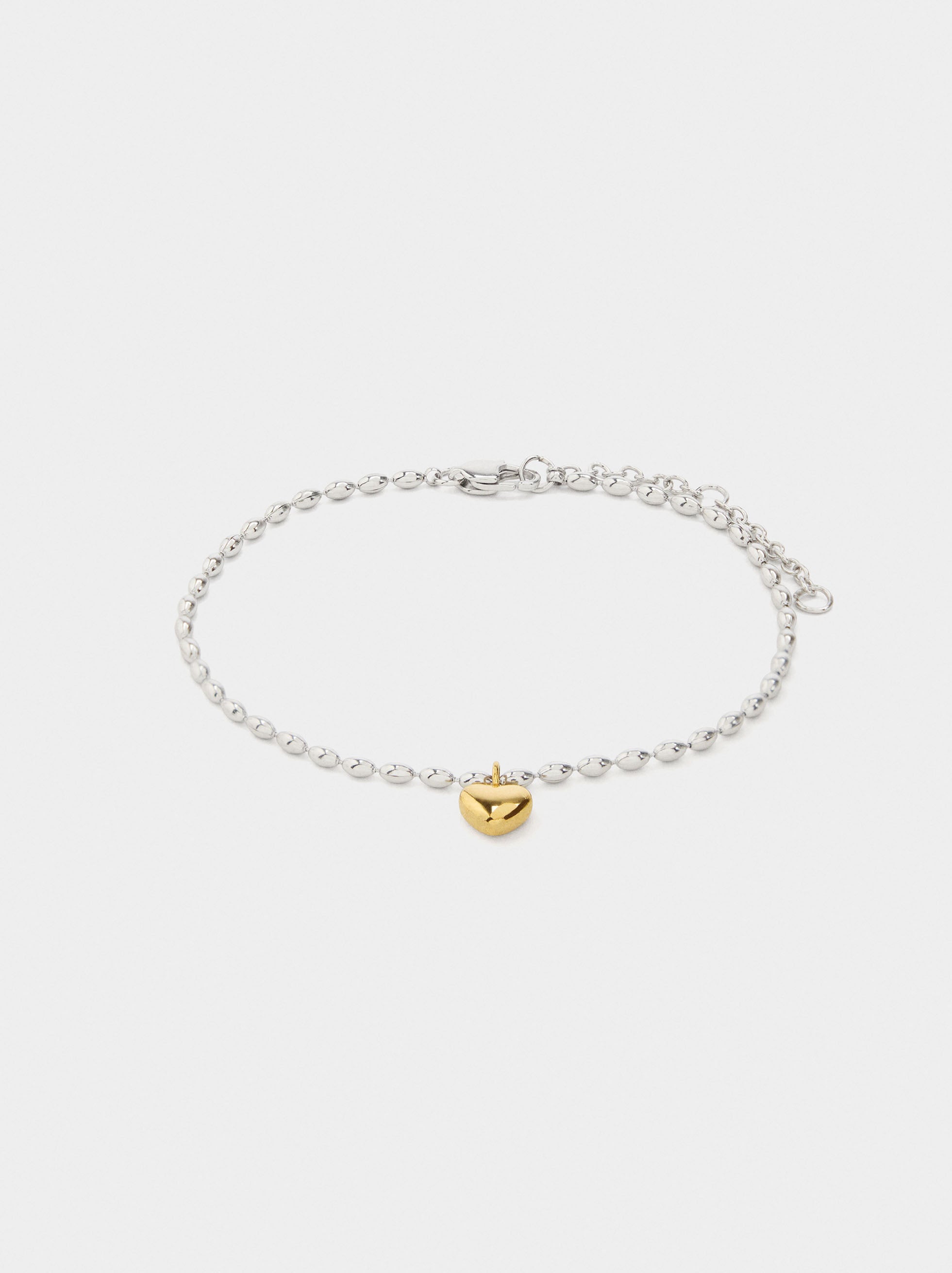 Pulsera Bicolor Colgante De Corazón - Acero Inoxidable