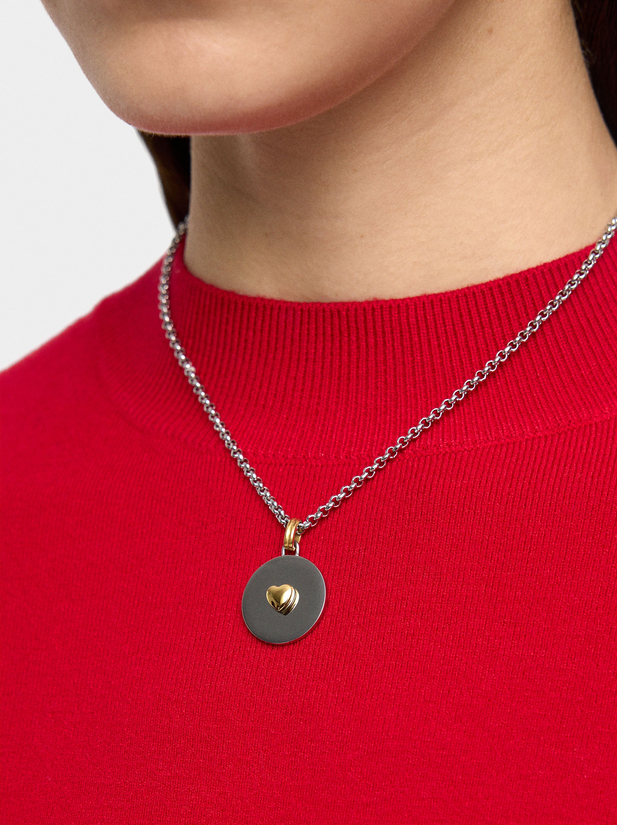 Collar Medalla Bicolor Corazón - Acero Inoxidable