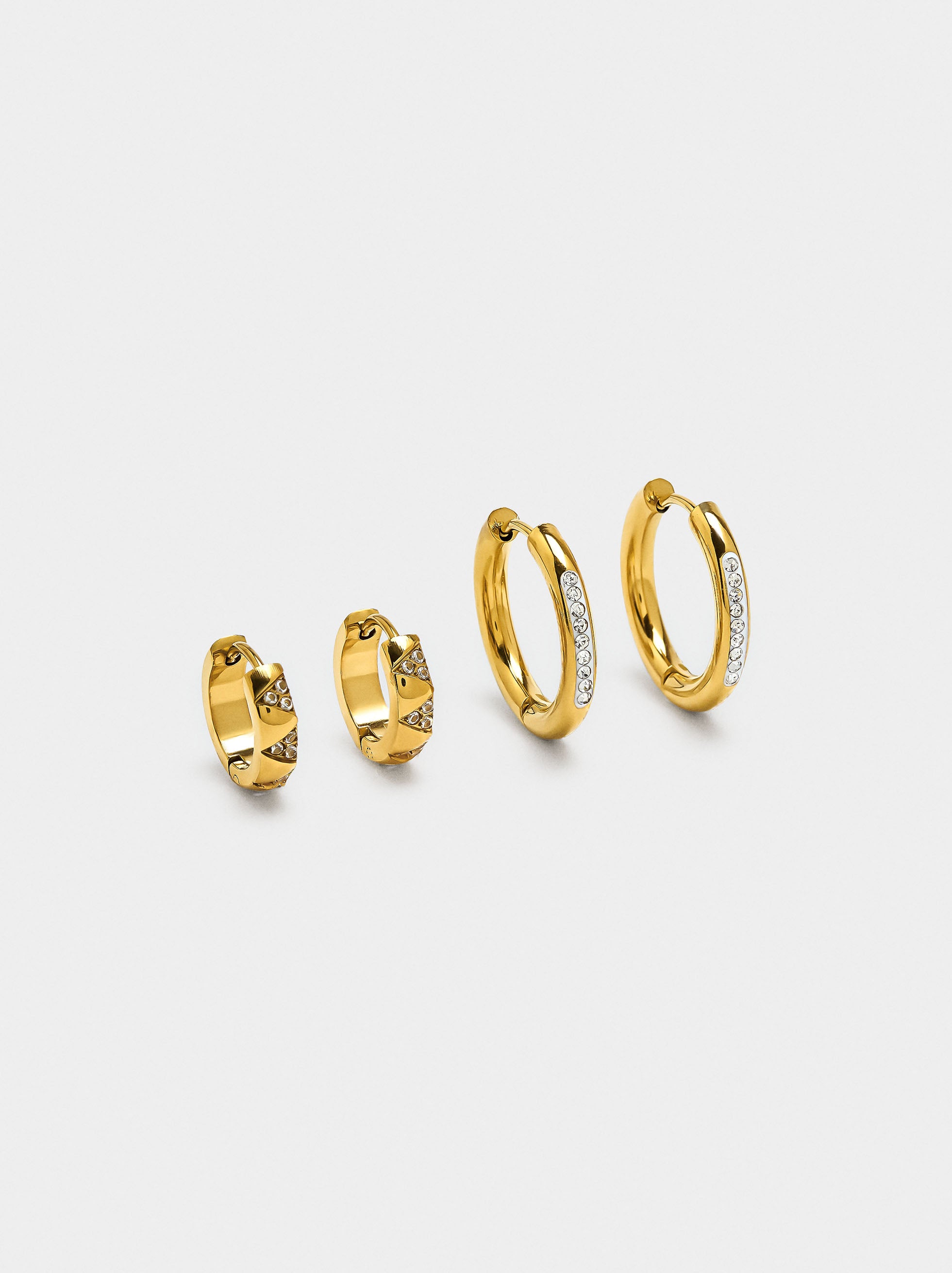 Set De Aros Con Cristales - Acero Inoxidable