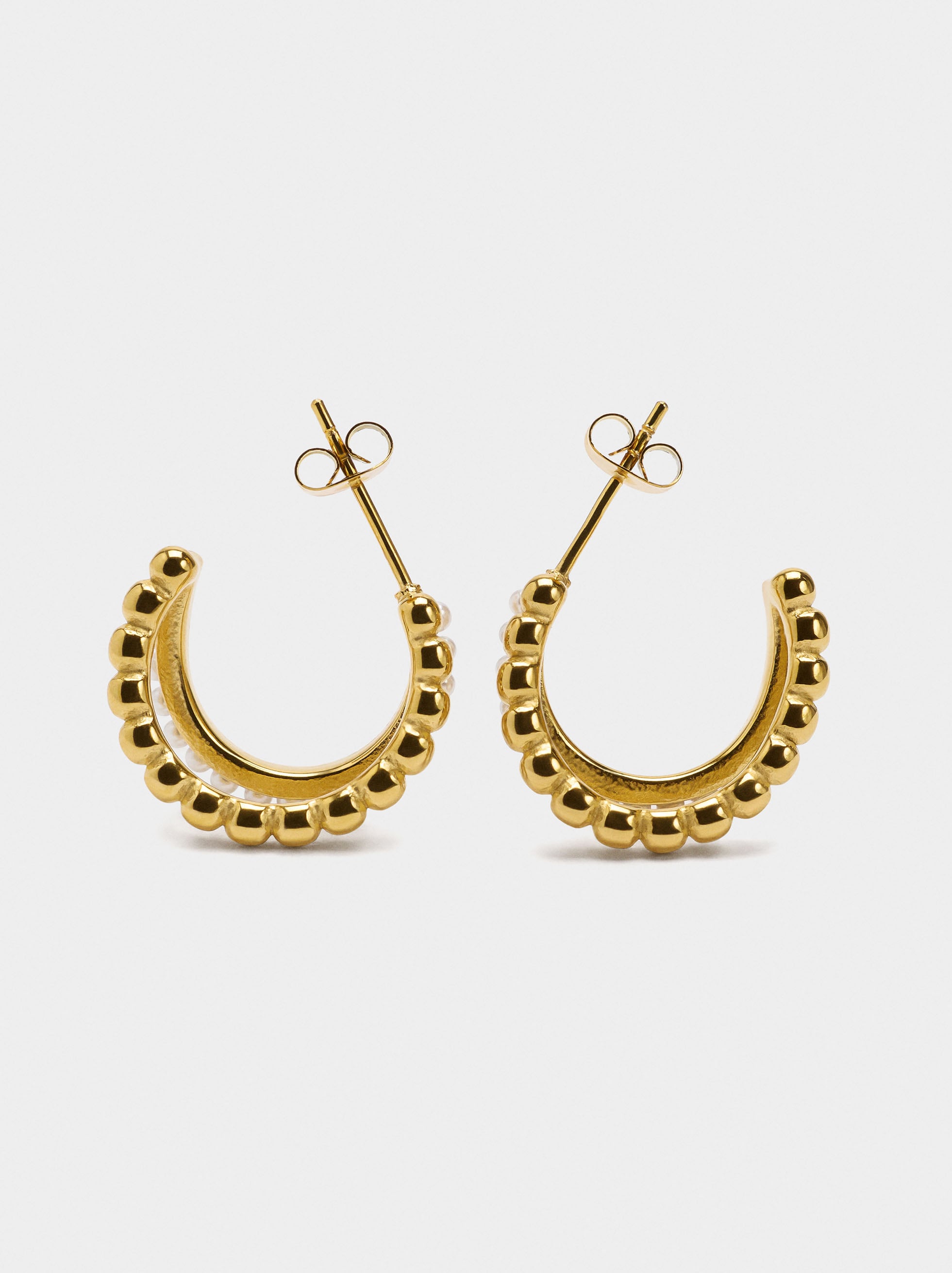 Aros Dobles Con Perlas - Acero Inoxidable