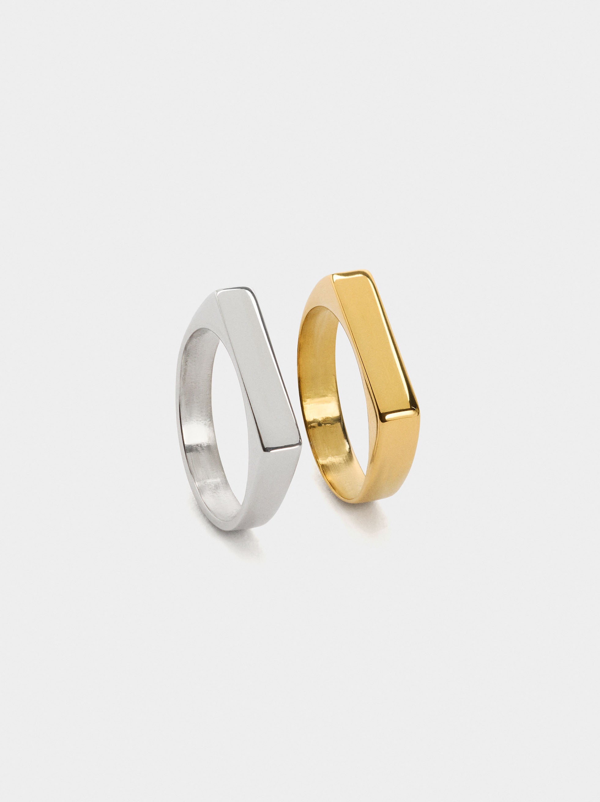 Set De Anillos Planos Bicolor - Acero Inoxidable
