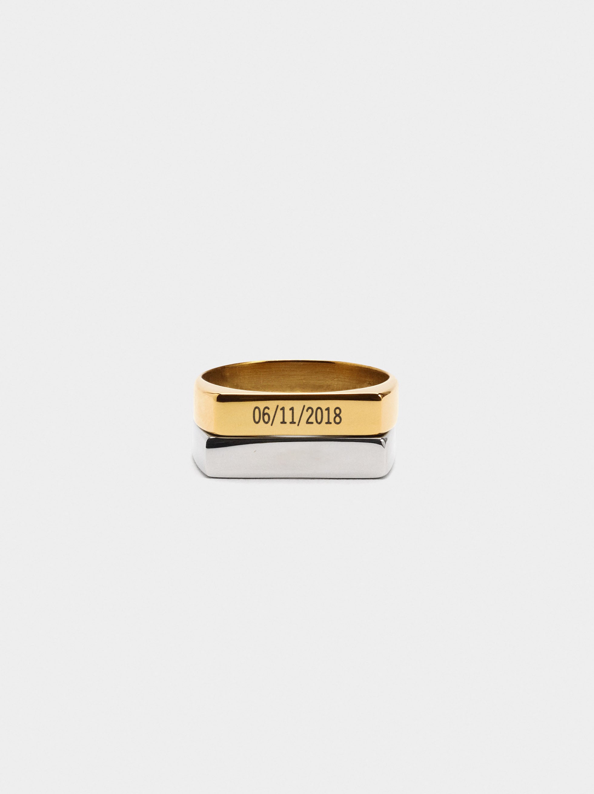 Set De Anillos Planos Bicolor - Acero Inoxidable