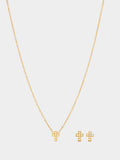 Set Collar Y Pendientes Cruz Con Perlas - Acero Inoxidable