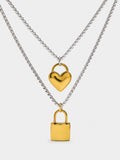 Set Collares Con Corazón Y Candado - Acero Inoxidable