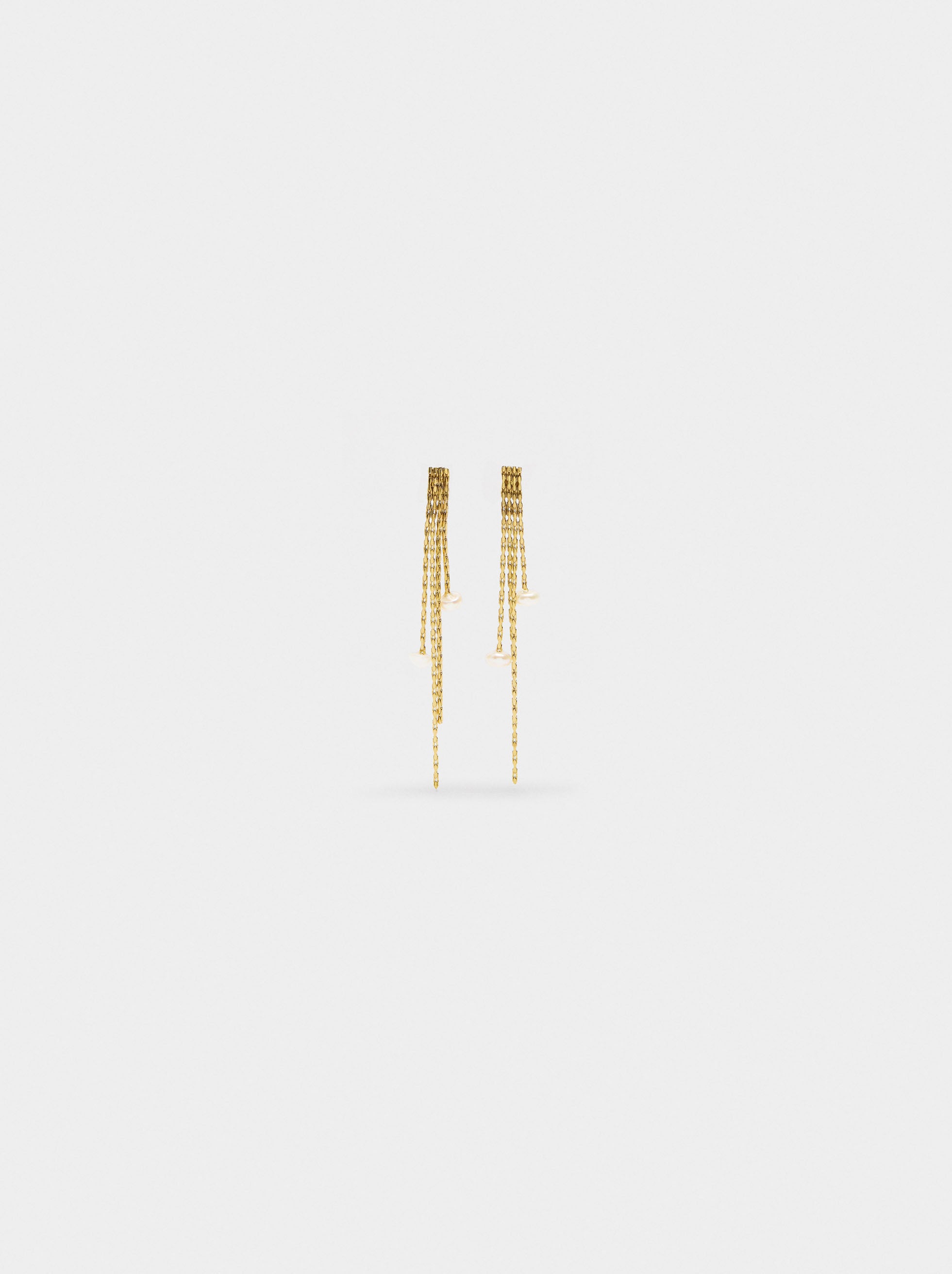 Pendientes Largos Con Perlas De Agua Dulce - Acero Inoxidable