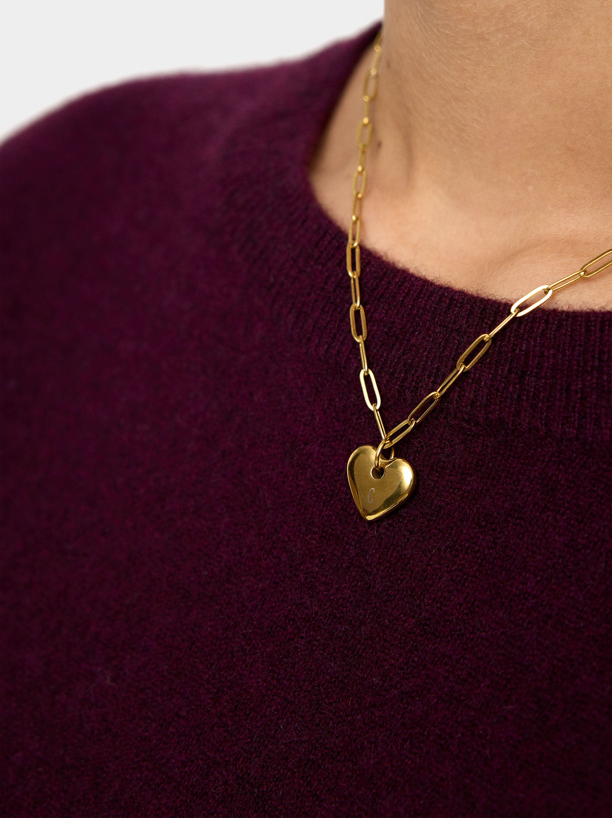 Collar De Eslabones Con Corazón - Acero Inoxidable