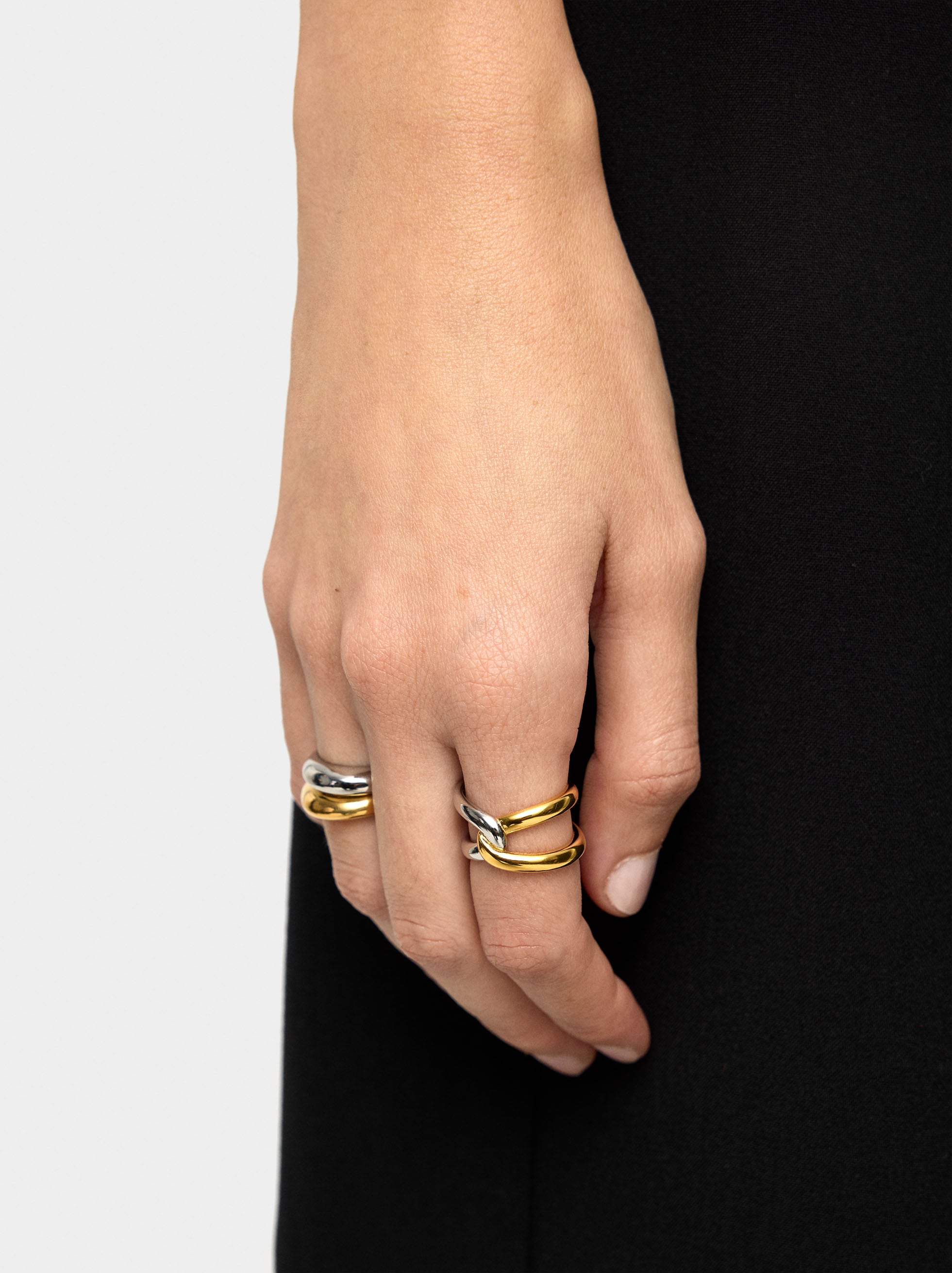 Anillo Cruzado Bicolor - Acero Inoxidable