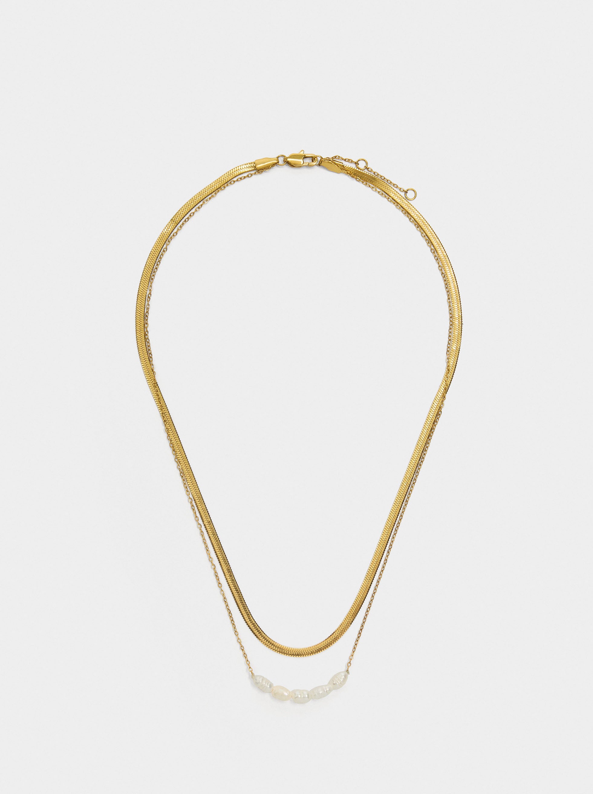 Set De Collares Con Perlas De Agua Dulce - Acero Inoxidable