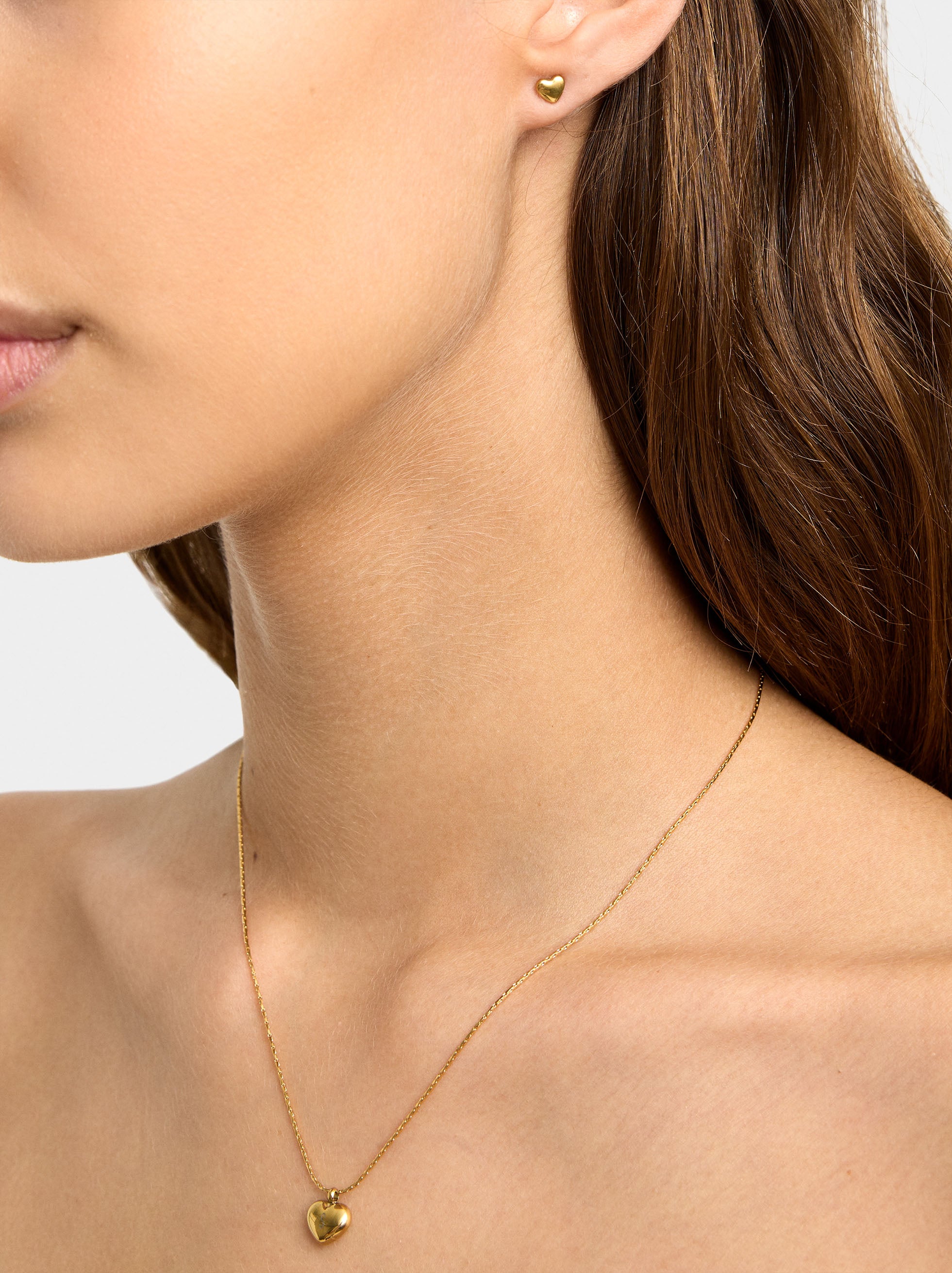 Set De Collar Con Pendientes Corazones - Acero Inoxidable