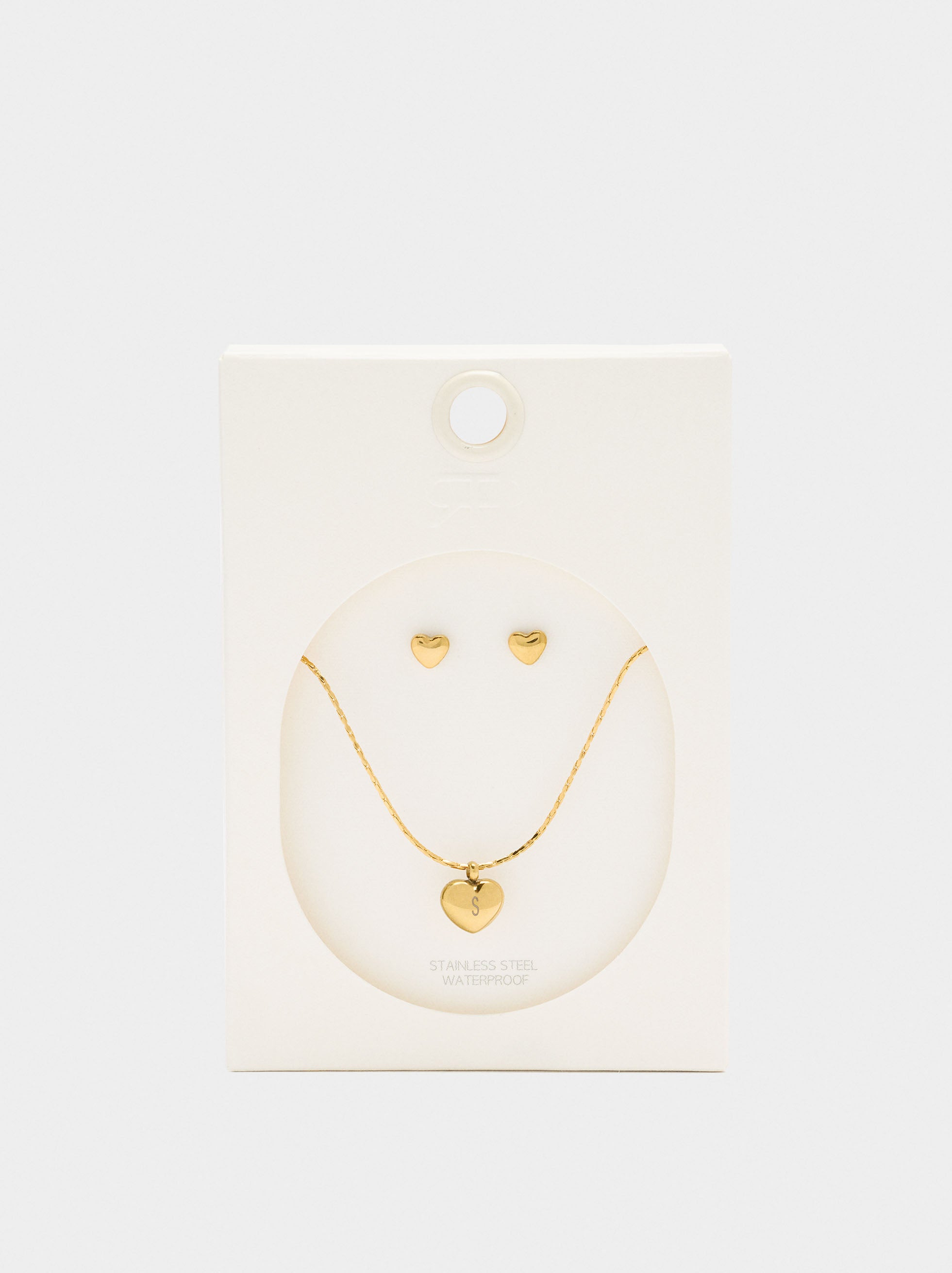 Set De Collar Con Pendientes Corazones - Acero Inoxidable