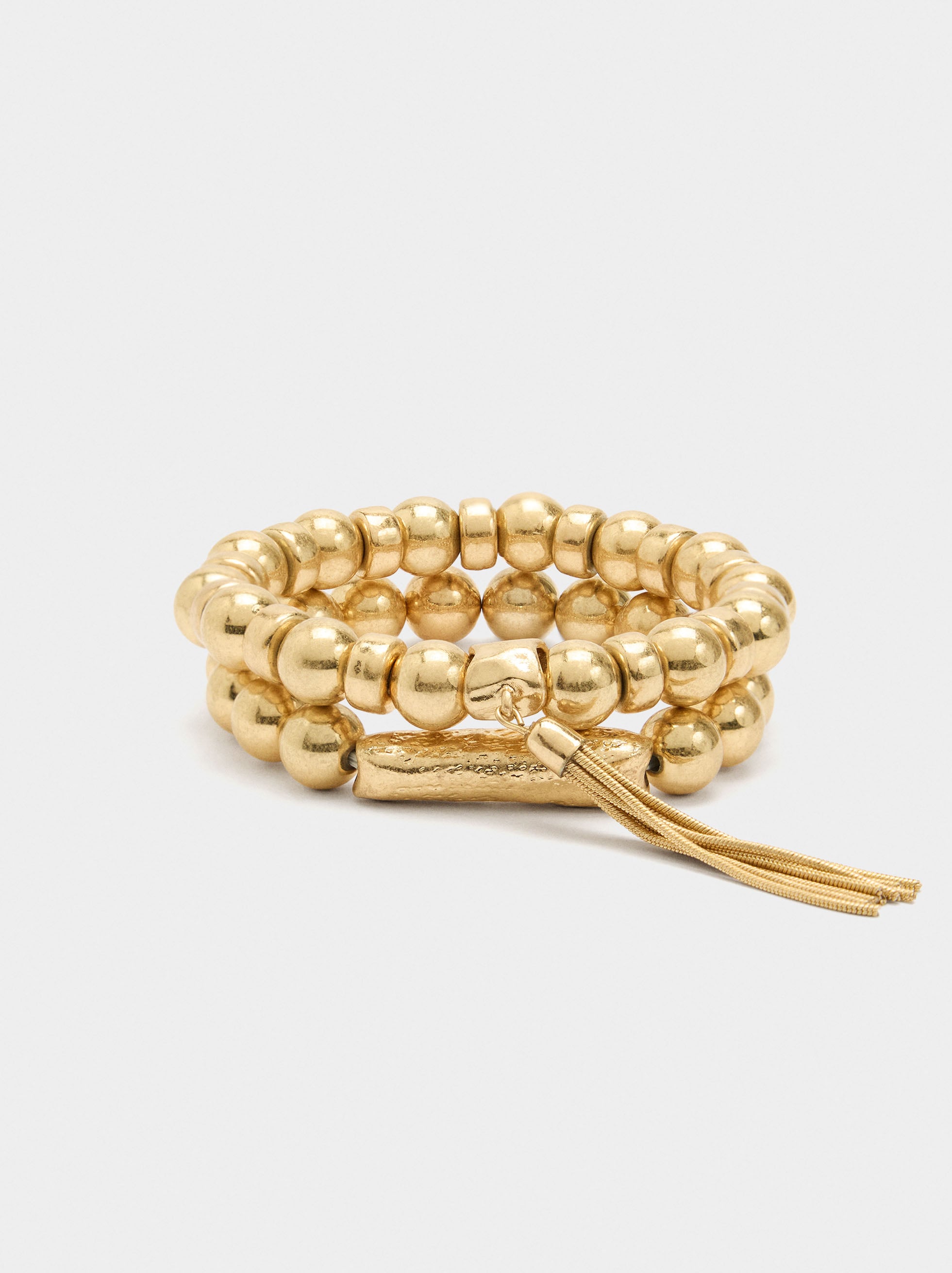 Set De Pulseras Con Cuentas Metálicas
