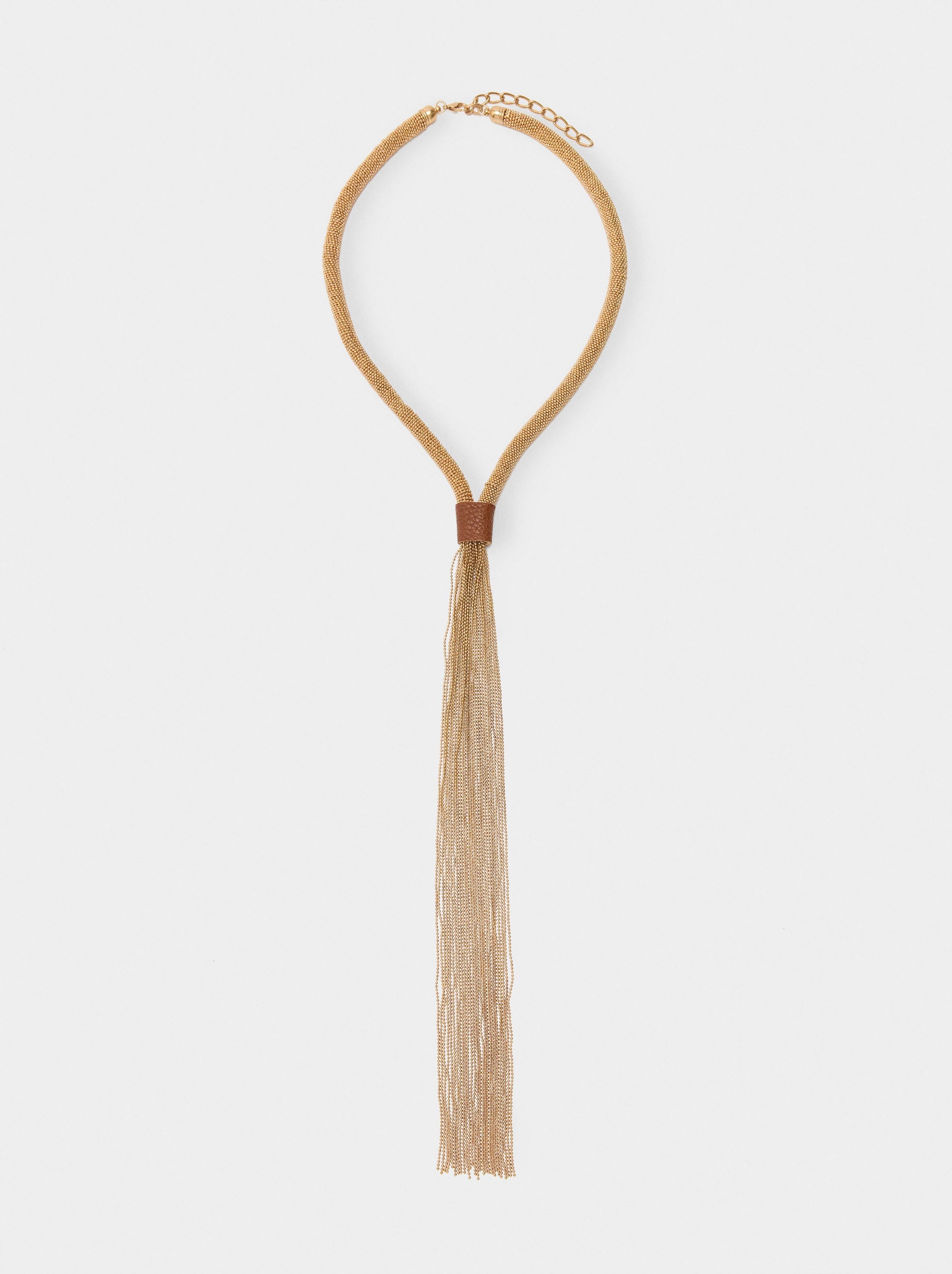 Collar Largo Tubular Con Flecos