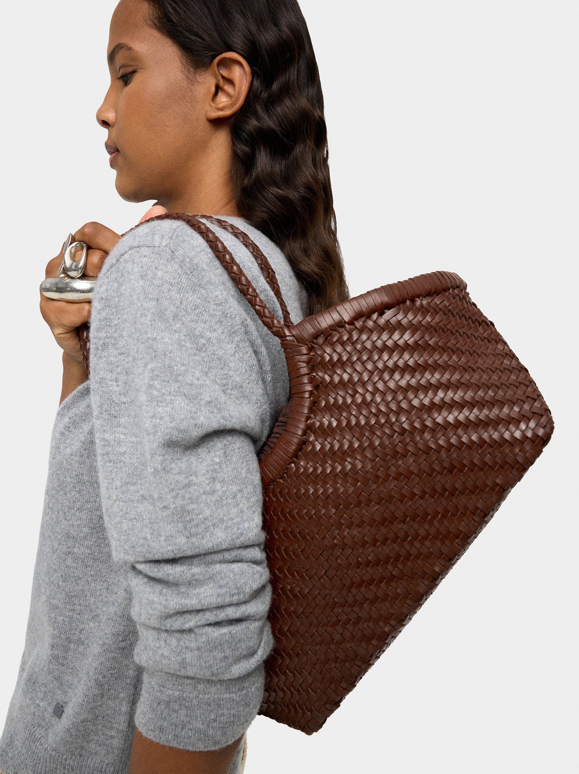 Bolso Tote De Piel Trenzada