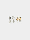 Set De Pendientes De Aro Con Perlas Y Cristales
