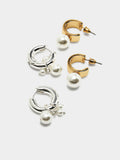 Set De Pendientes De Aro Con Perlas Y Cristales