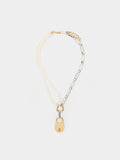 Collar De Eslabones Con Colgante De Perlas Y Candado