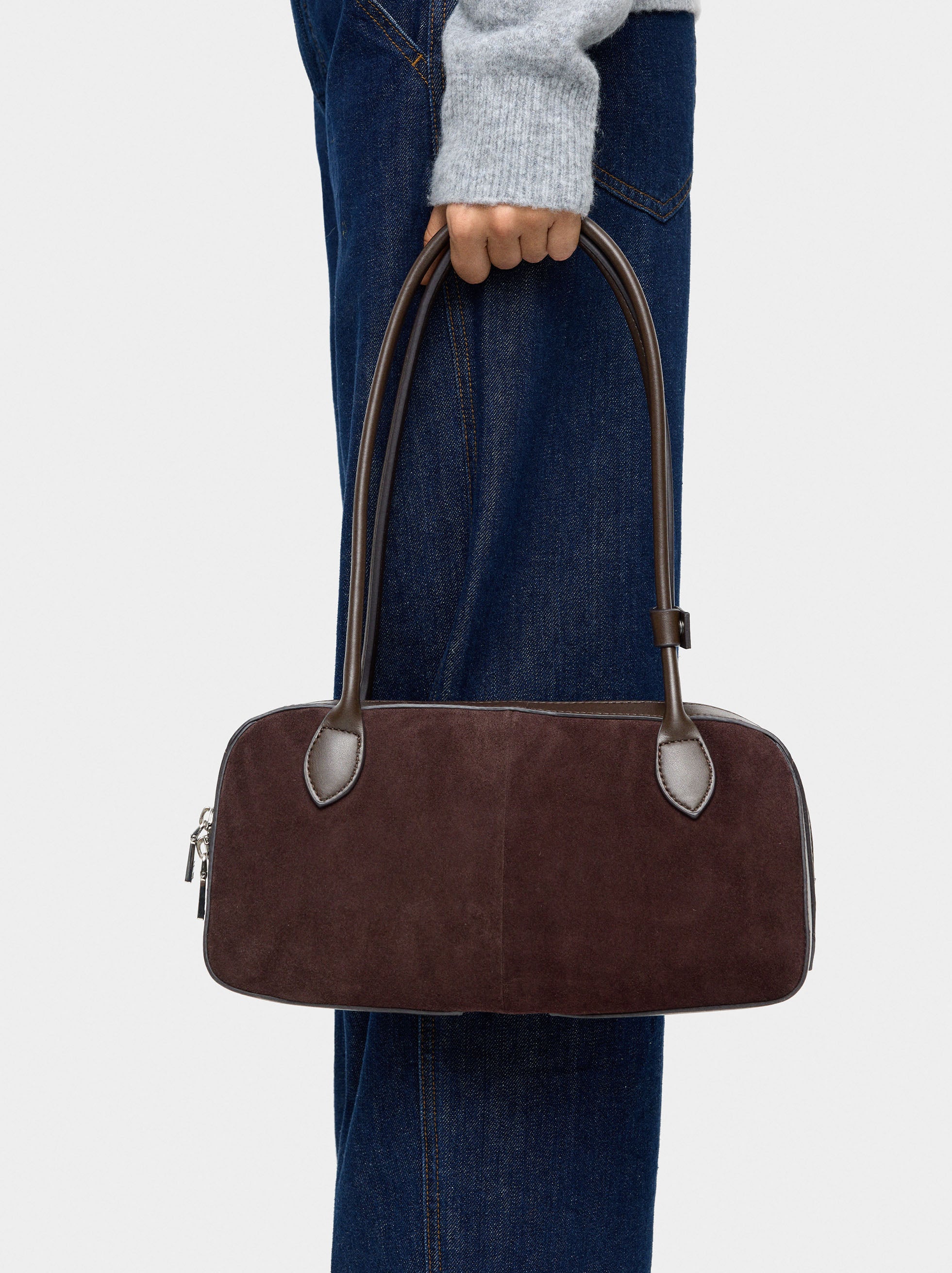 Bolso De Hombro Con Detalles De Piel