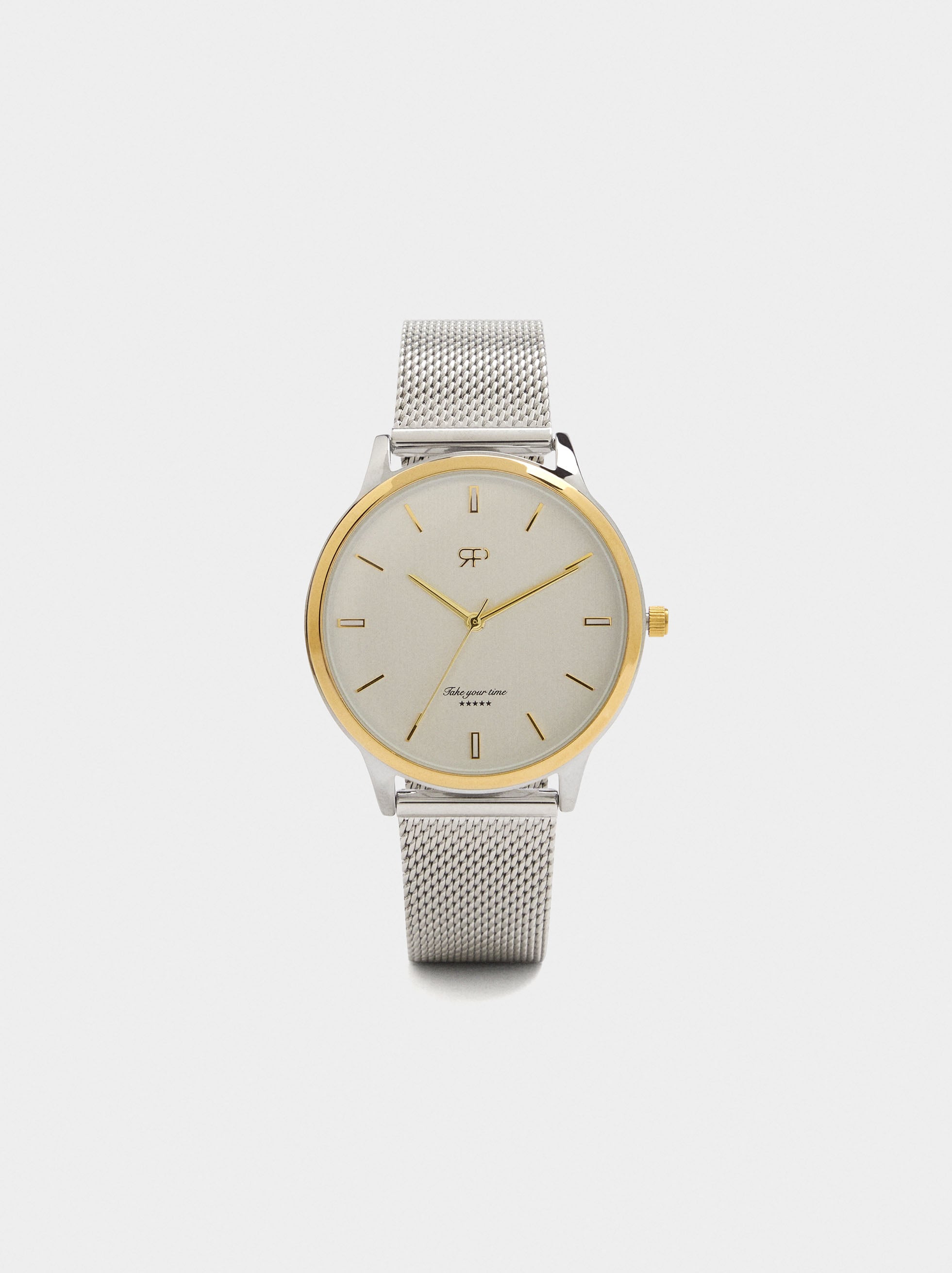 Reloj Bicolor Con Punto Metálico De Acero Inoxidable