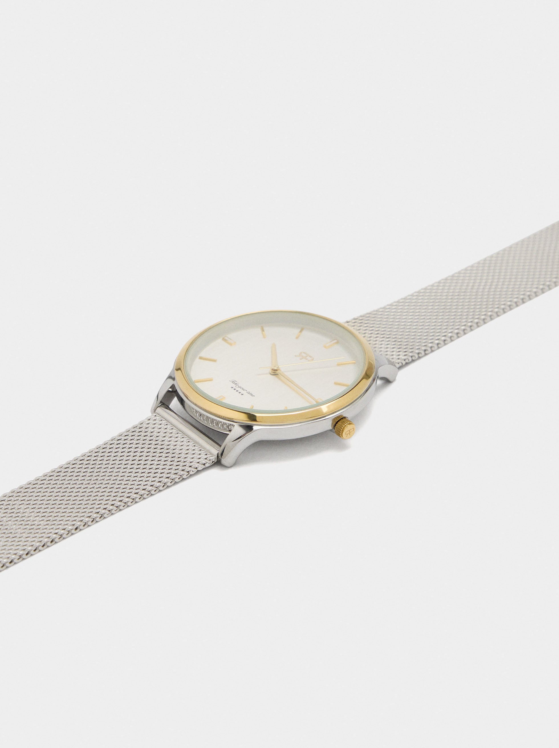 Reloj Bicolor Con Punto Metálico De Acero Inoxidable