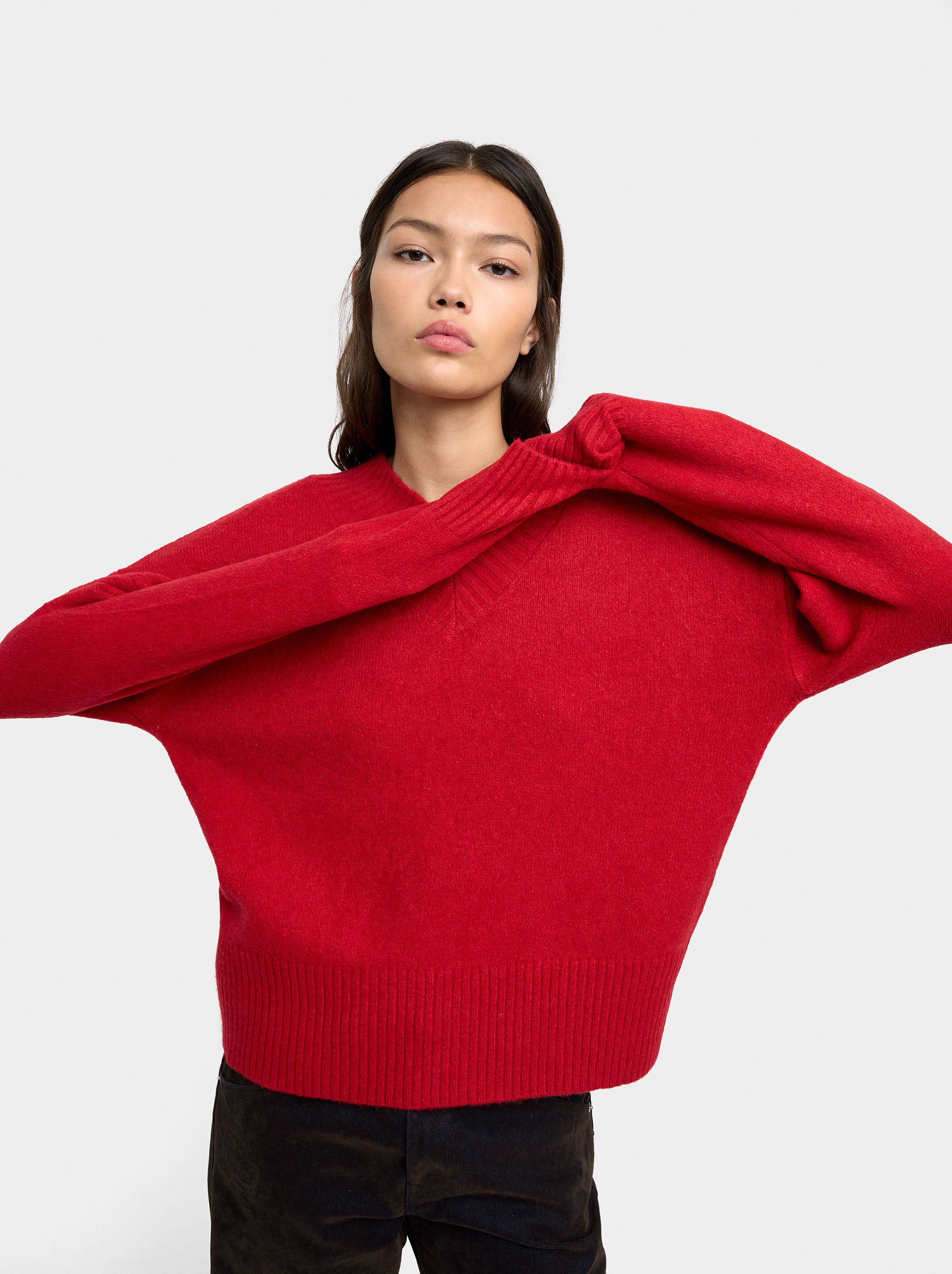 Jersey De Punto Escote En V