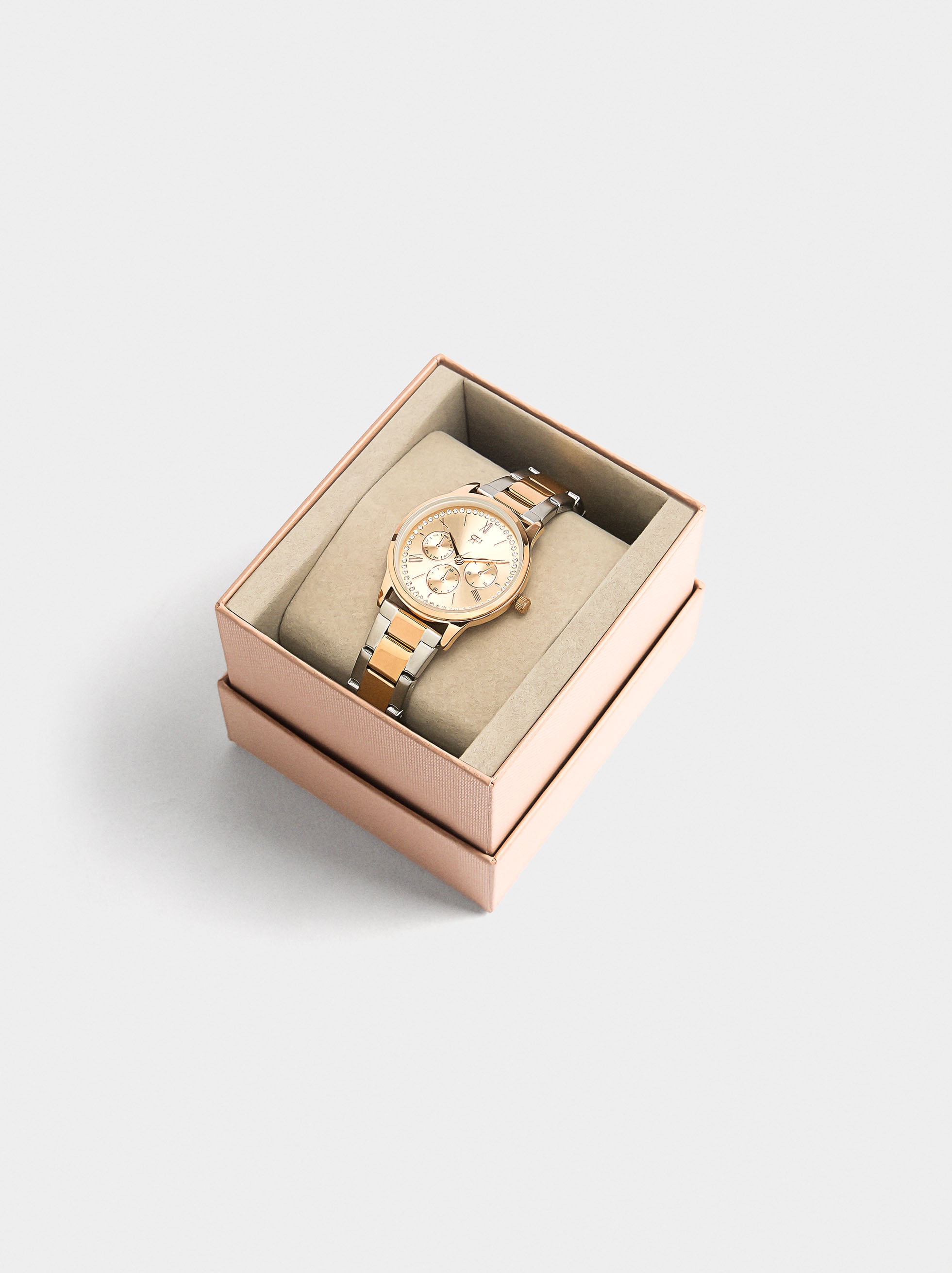 Reloj Bicolor Con Pulsera De Acero Inoxidable