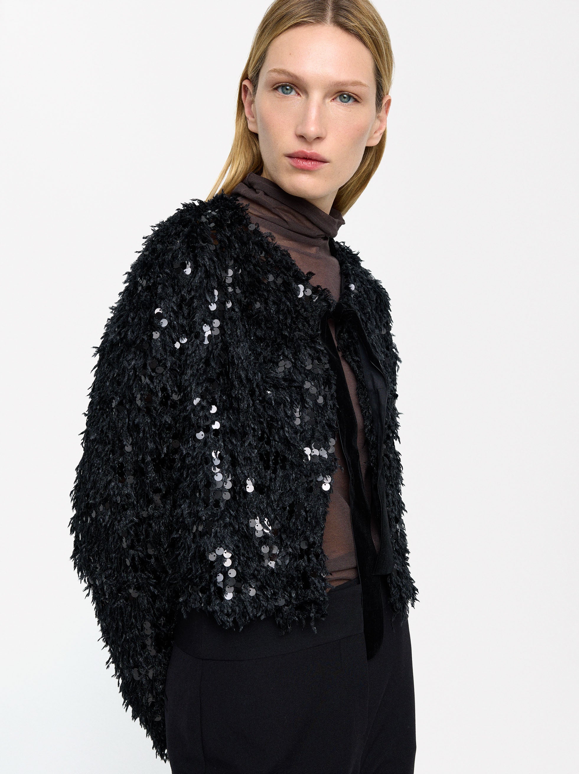 Cardigan Con Lentejuelas Y Lazo