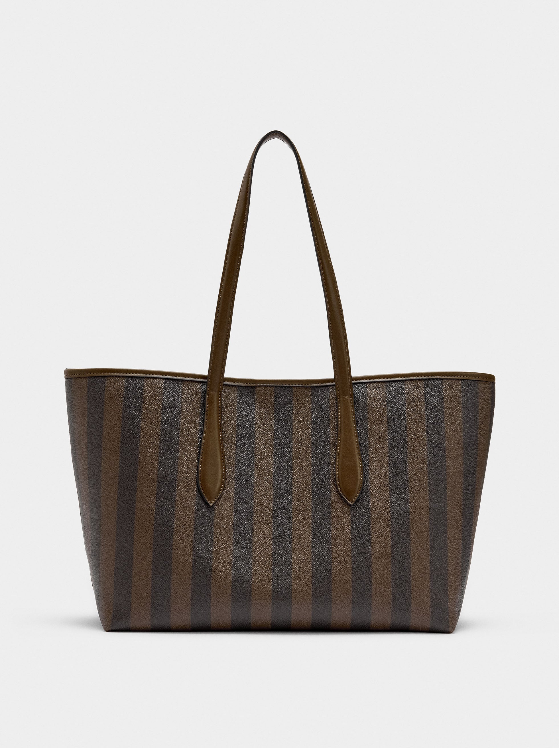 Bolso Shopper A Rayas Con Bolsa Extraíble