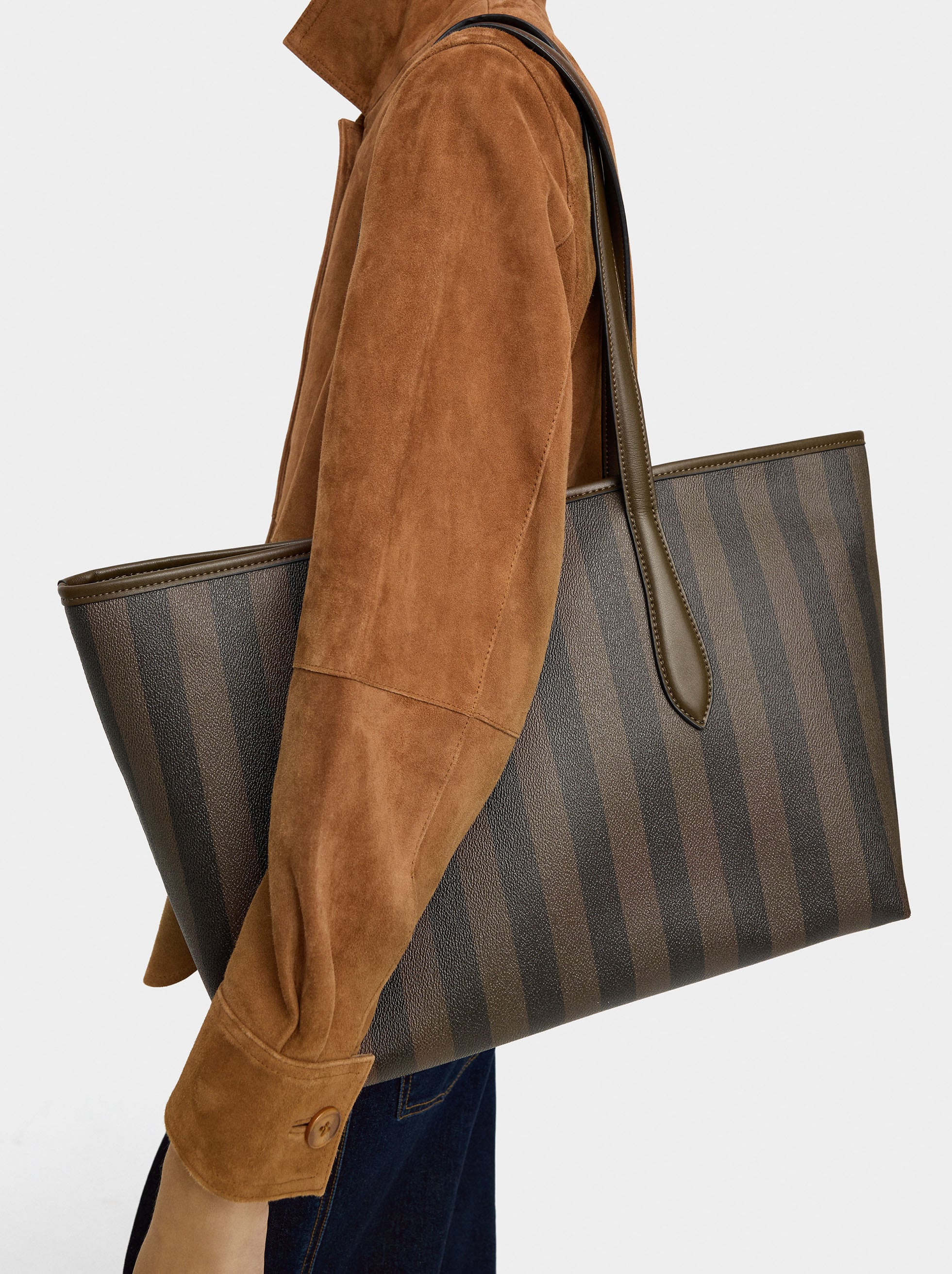 Bolso Shopper A Rayas Con Bolsa Extraíble
