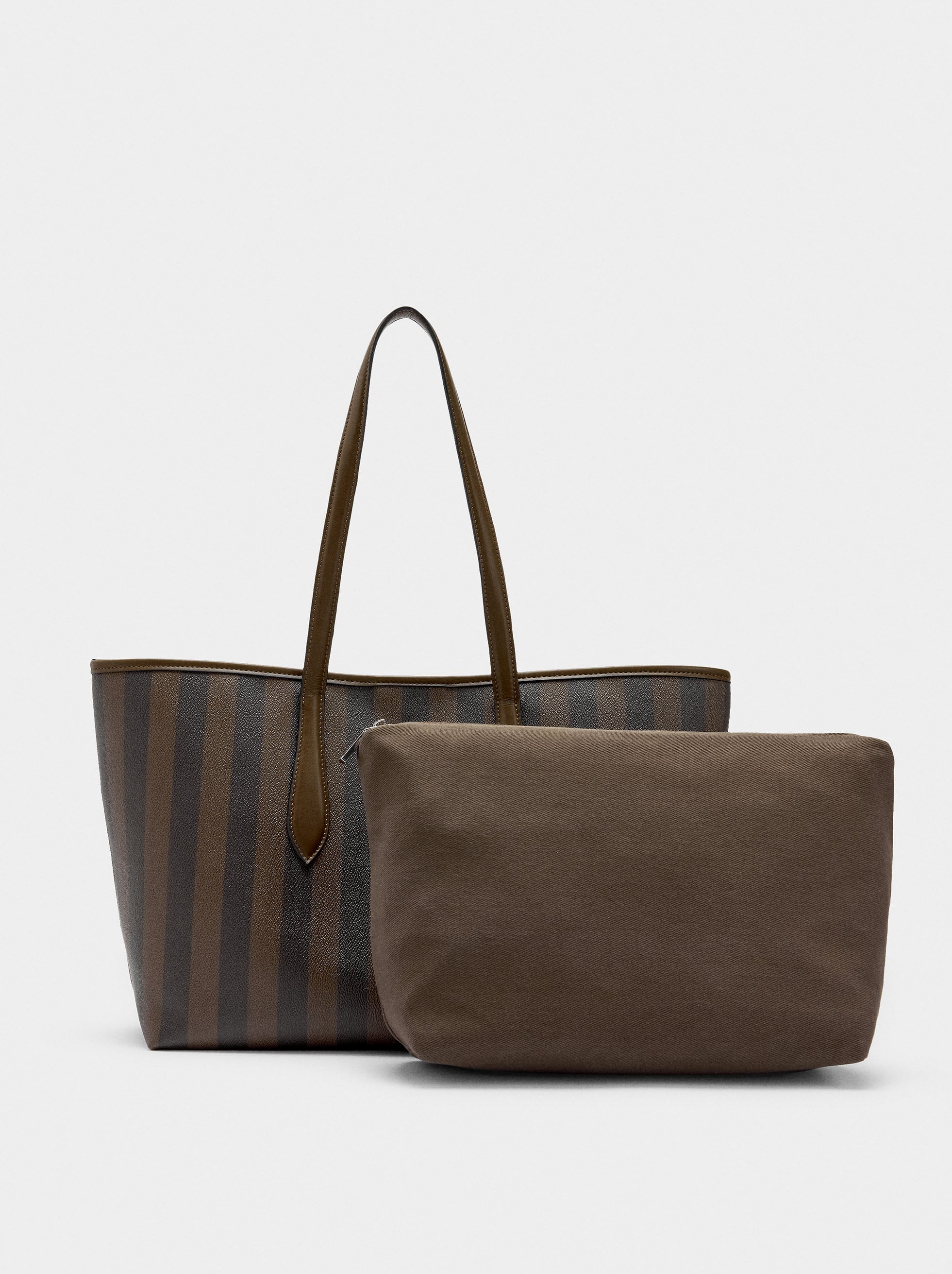 Bolso Shopper A Rayas Con Bolsa Extraíble