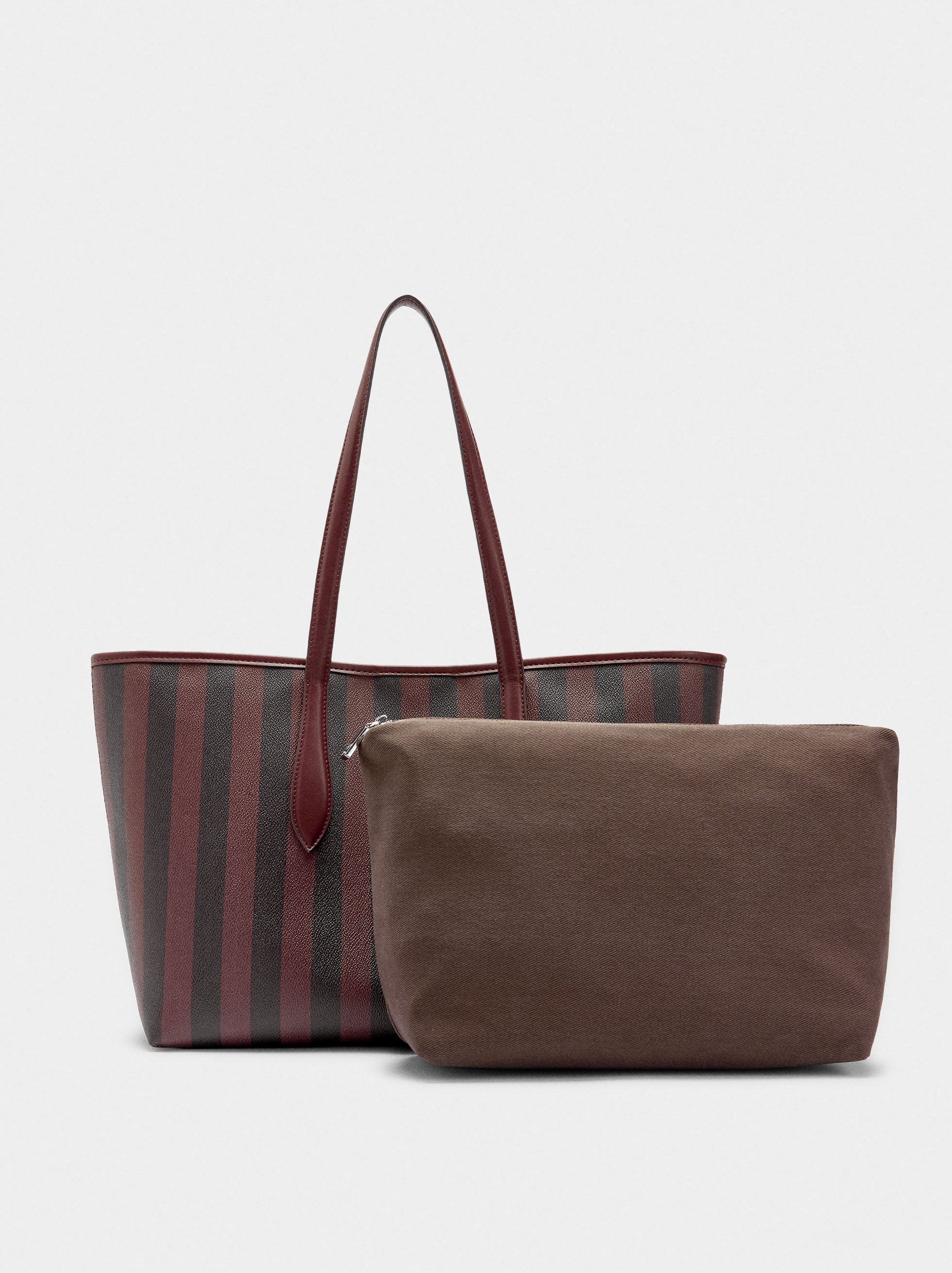 Bolso Shopper A Rayas Con Bolsa Extraíble