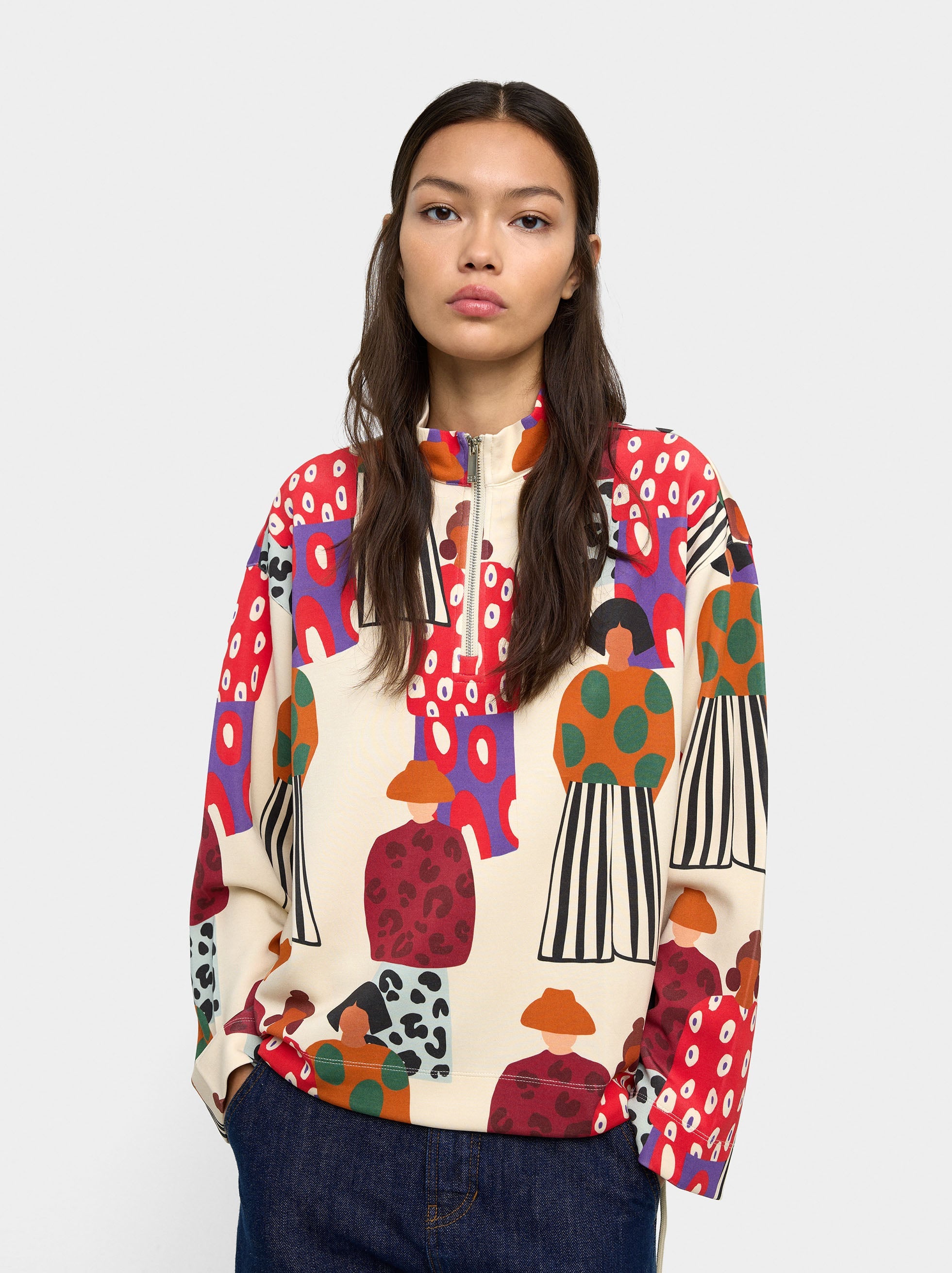 Sudadera Estampada Con Cremallera