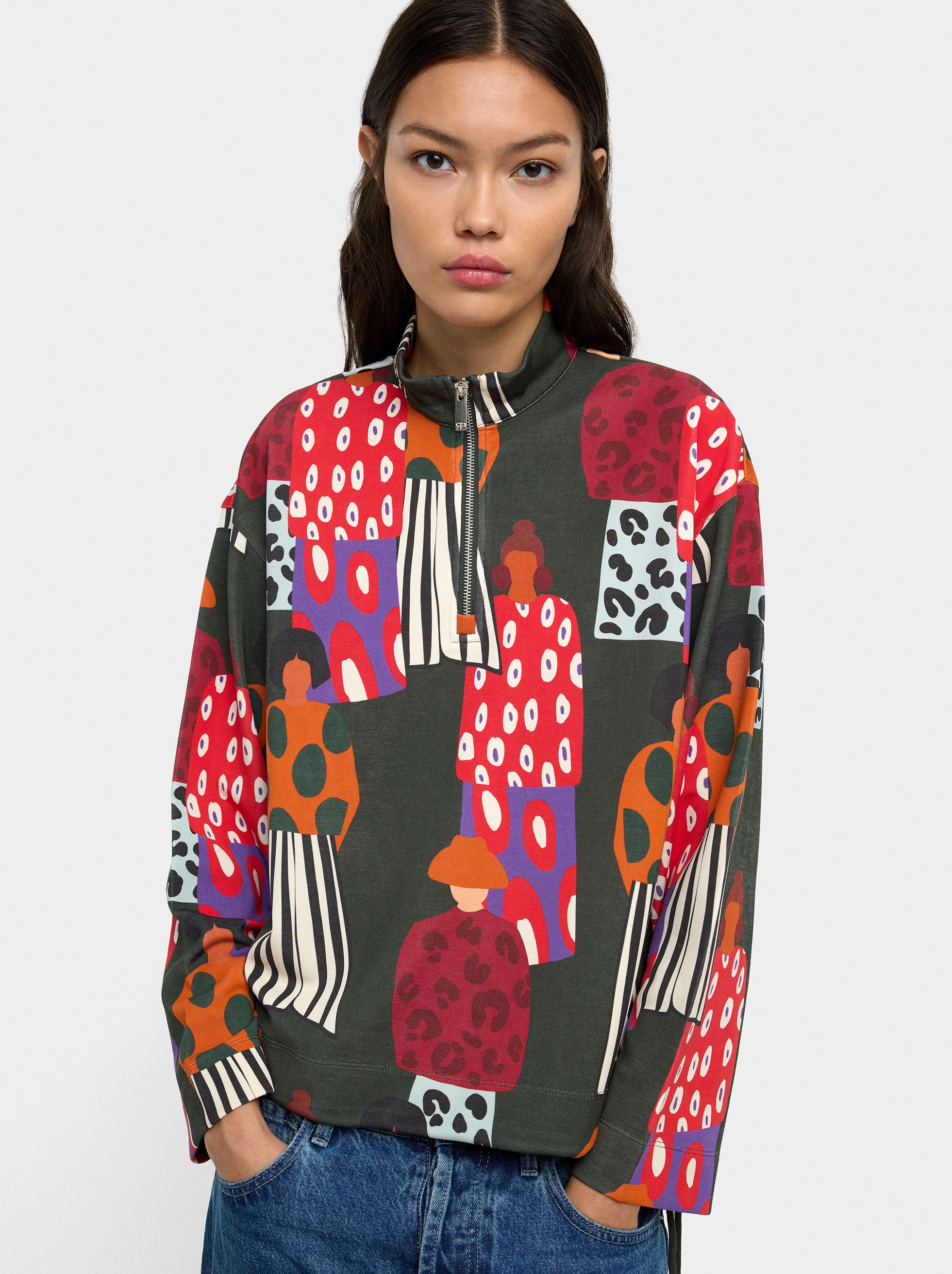 Sudadera Estampada Con Cremallera
