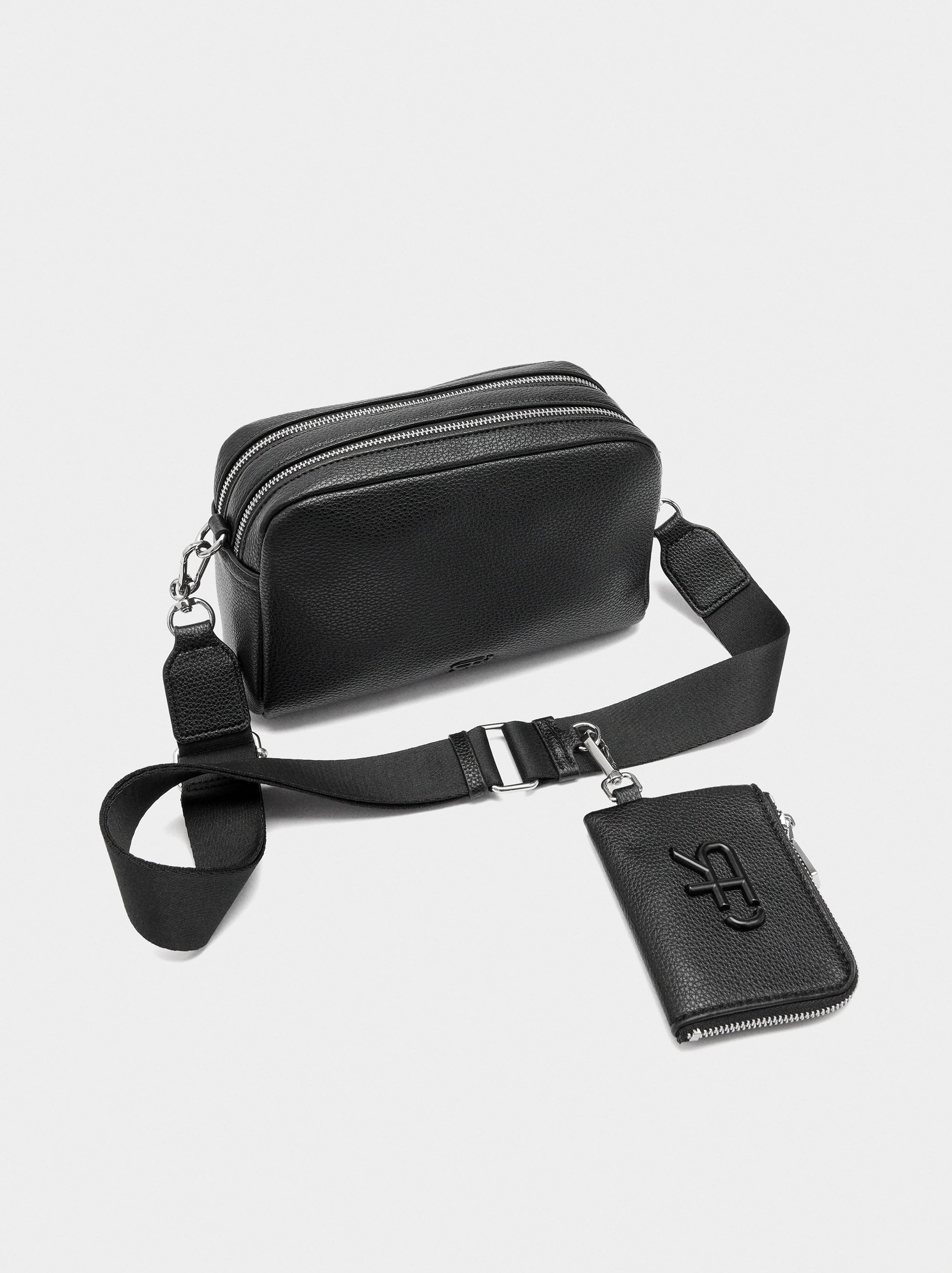 Bolso Bandolera Cierre Doble Y Colgante