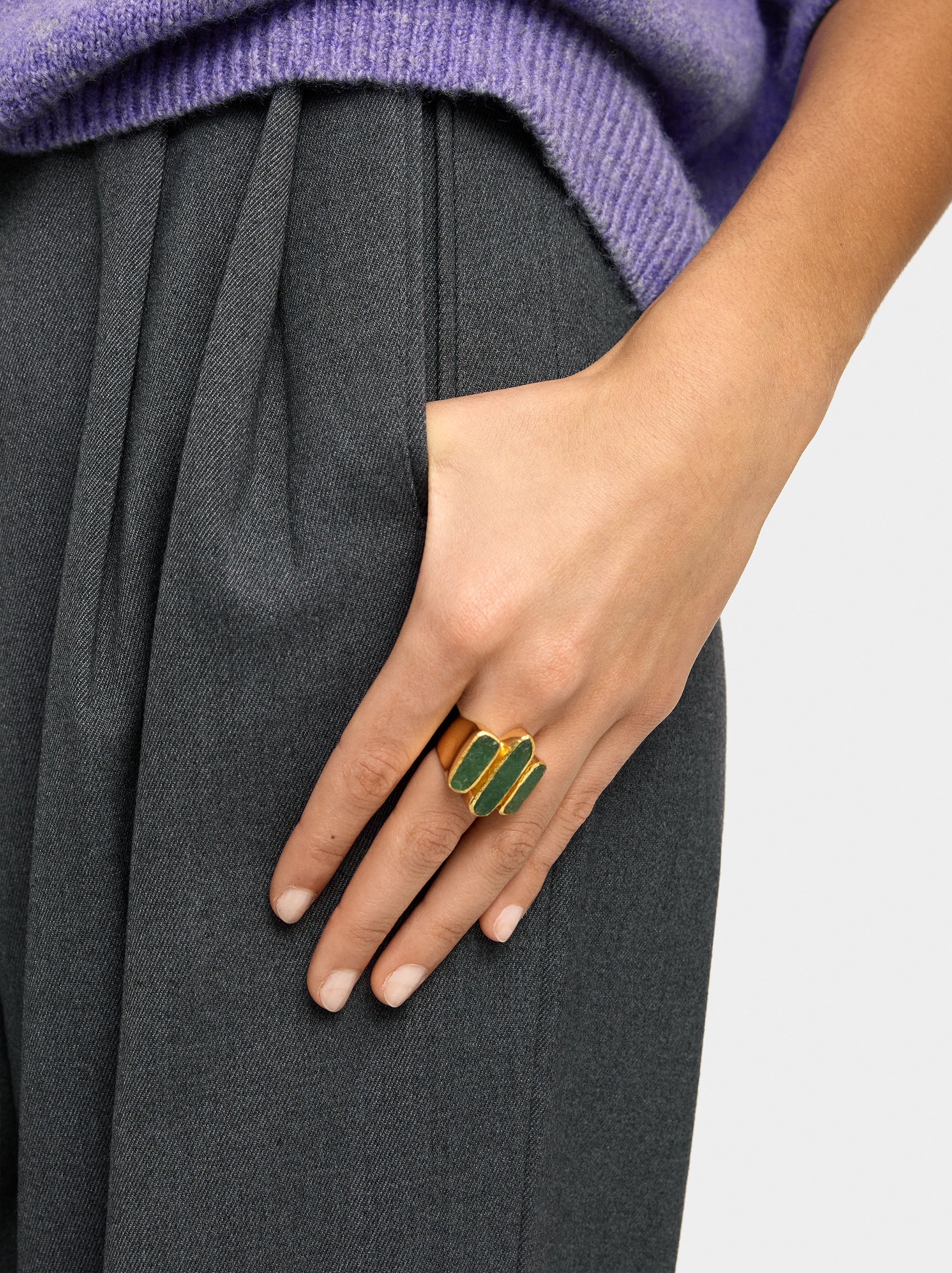 Anillo Con Barras De Piedra - Baño De Oro 18k
