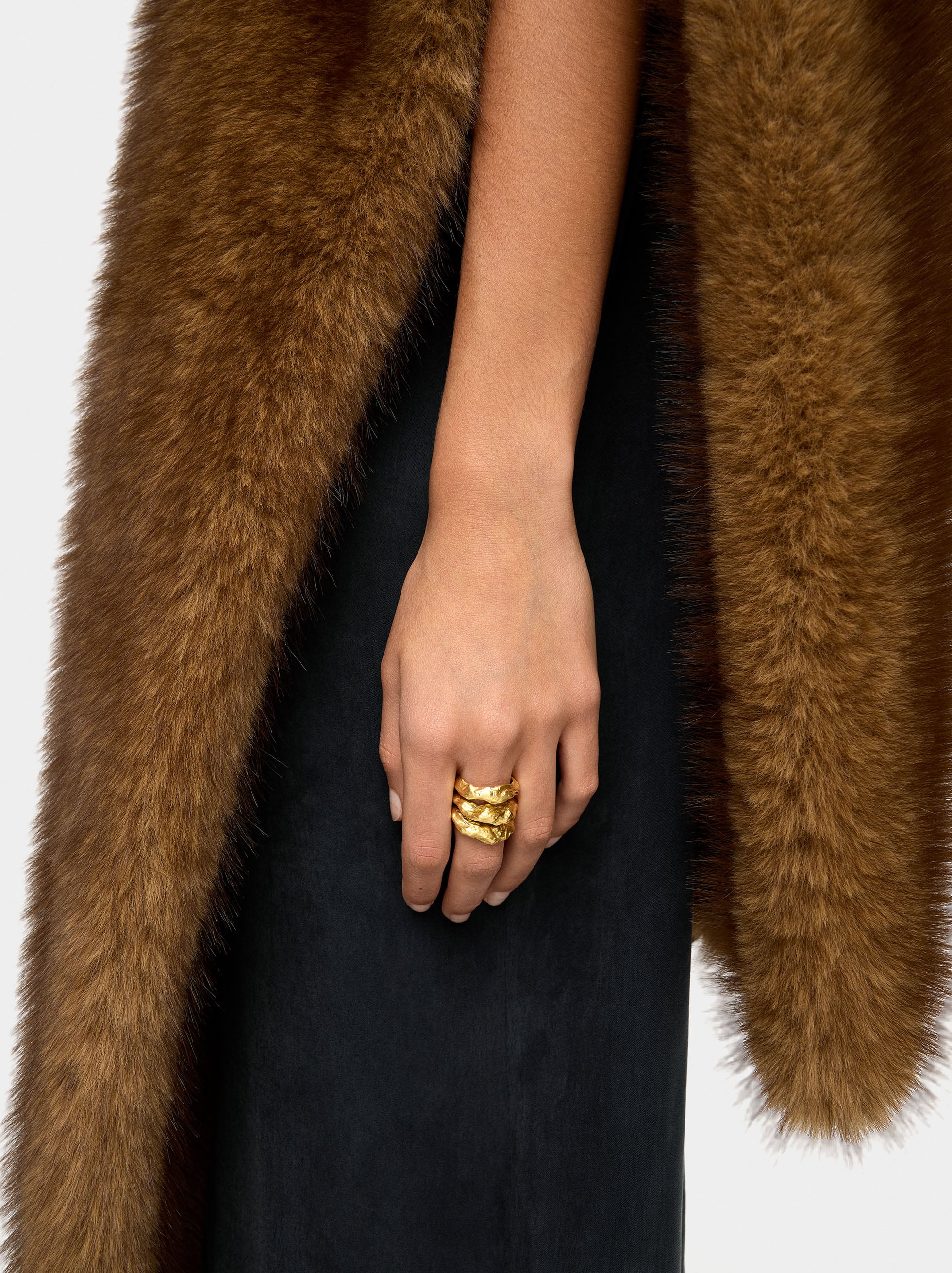 Anillo Irregular Con Efecto Triple - Baño De Oro 18k