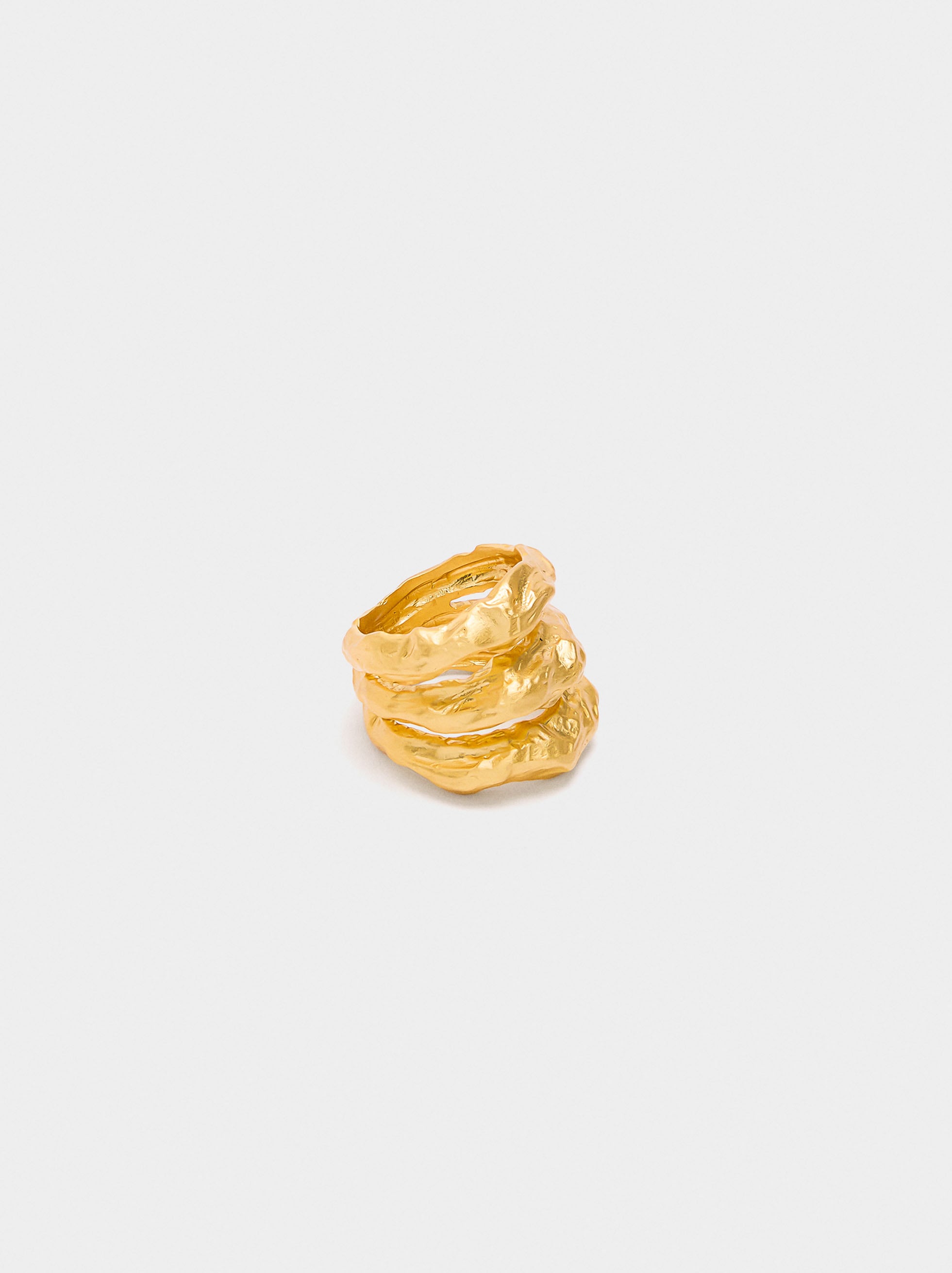 Anillo Irregular Con Efecto Triple - Baño De Oro 18k