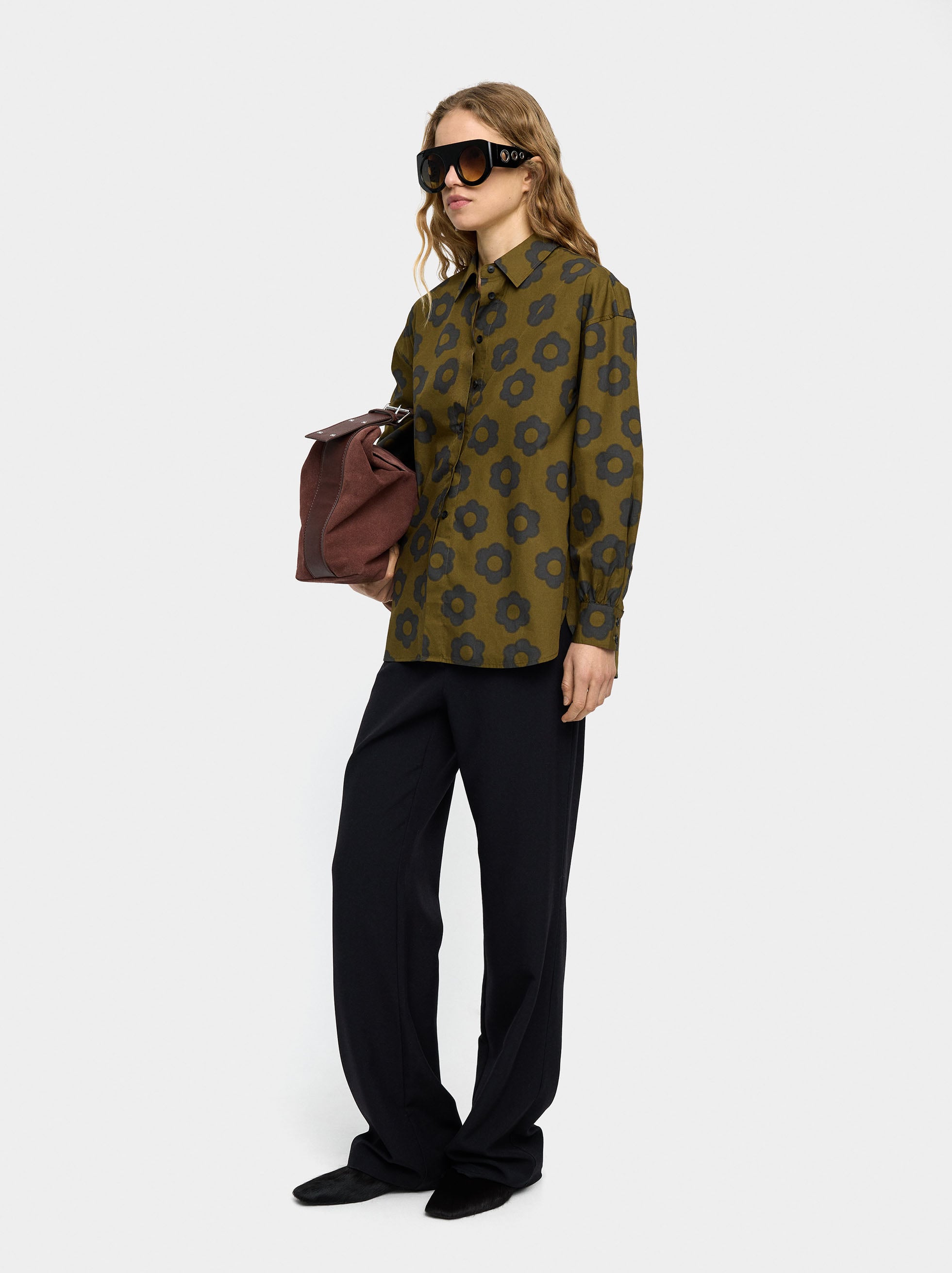 Camisa Con Estampado Floral 100% Algodón
