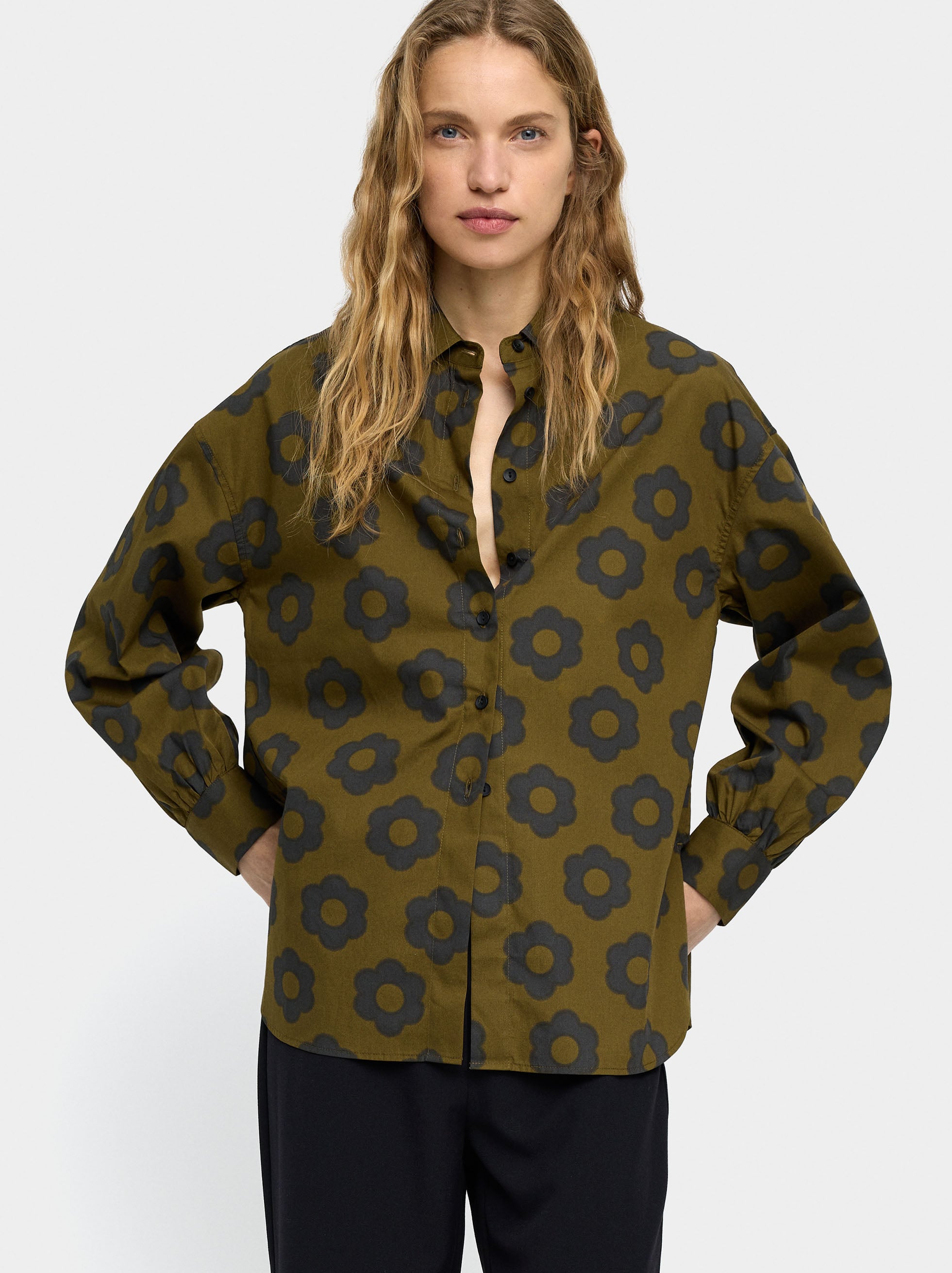 Camisa Con Estampado Floral 100% Algodón