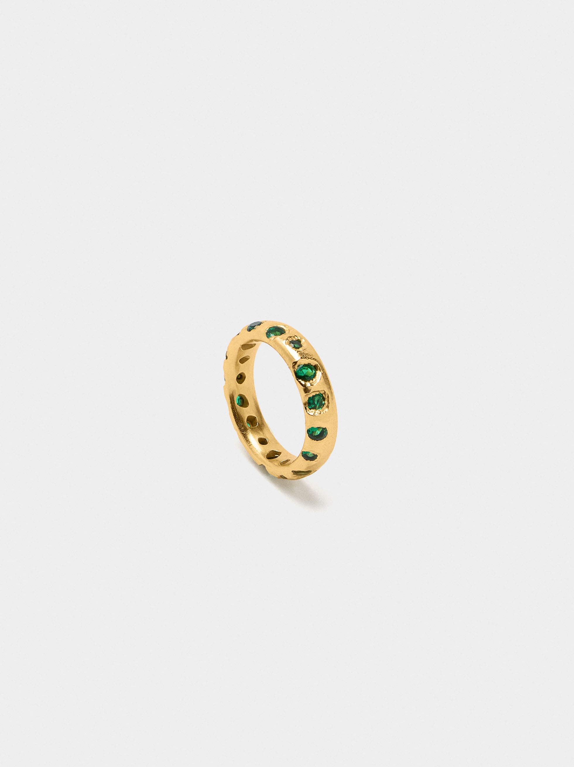 Anillo Irregular Con Piedras - Baño De Oro 18k
