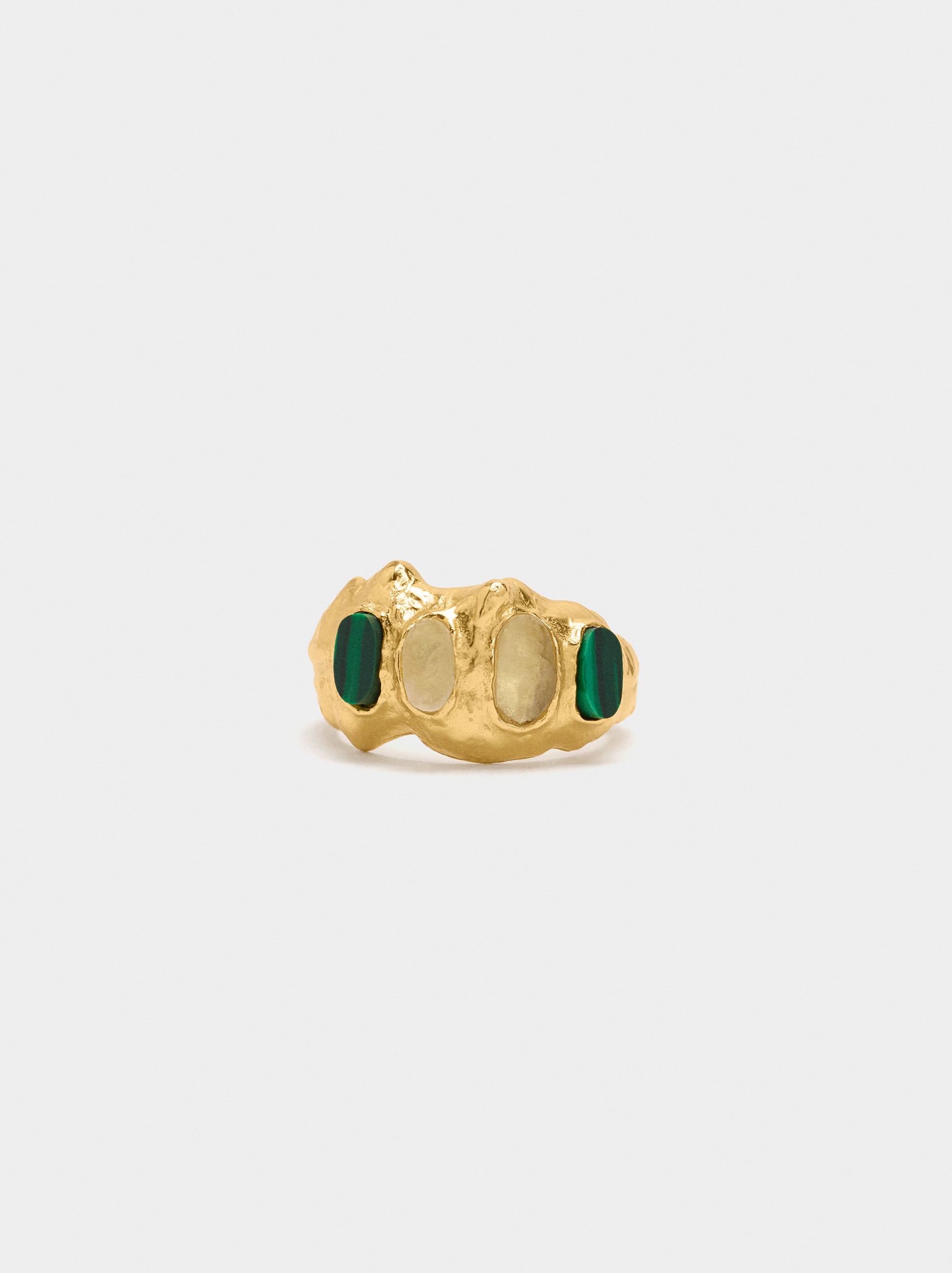 Anillo Irregular Con Piedras - Baño De Oro 18k