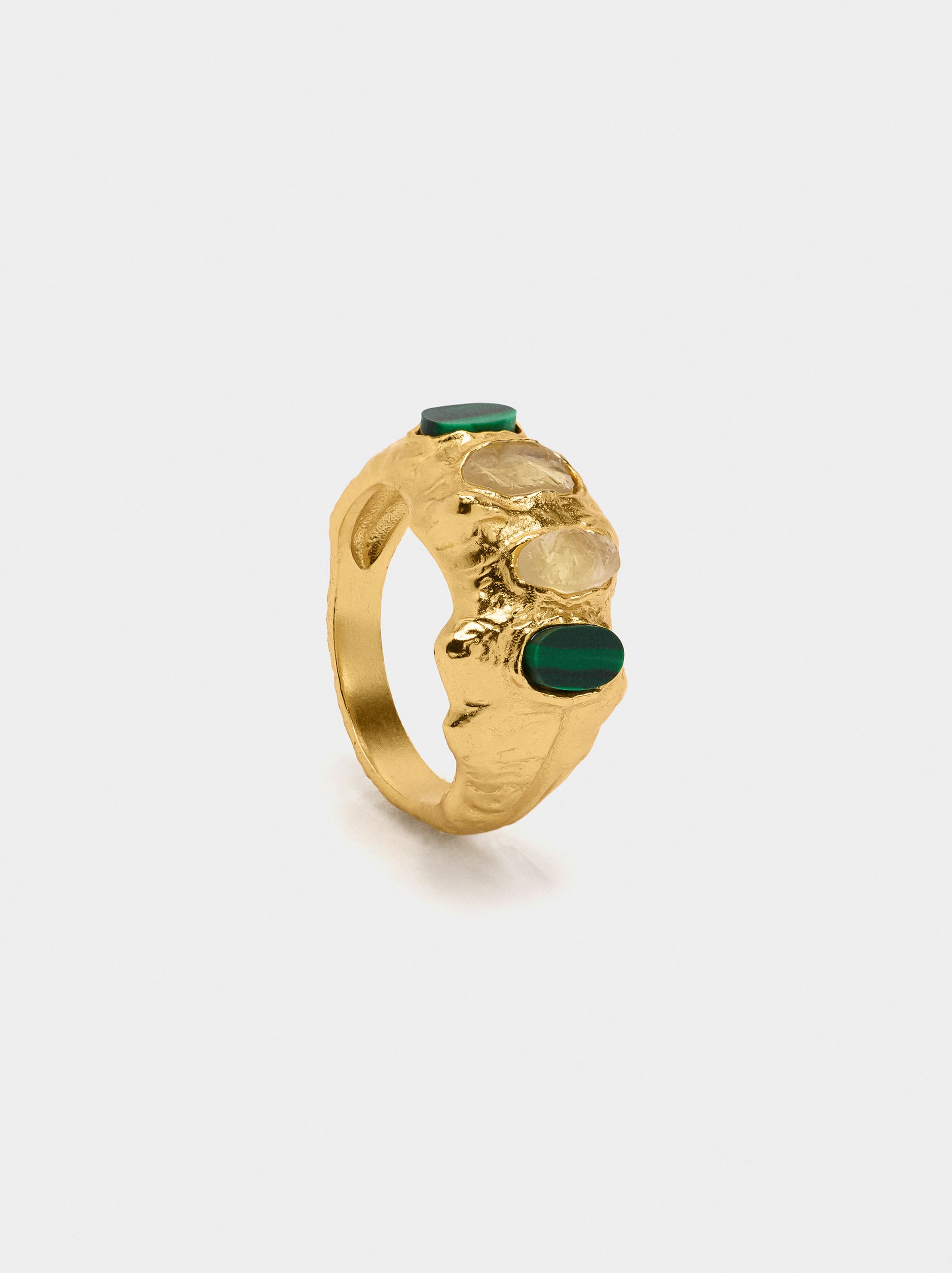 Anillo Irregular Con Piedras - Baño De Oro 18k