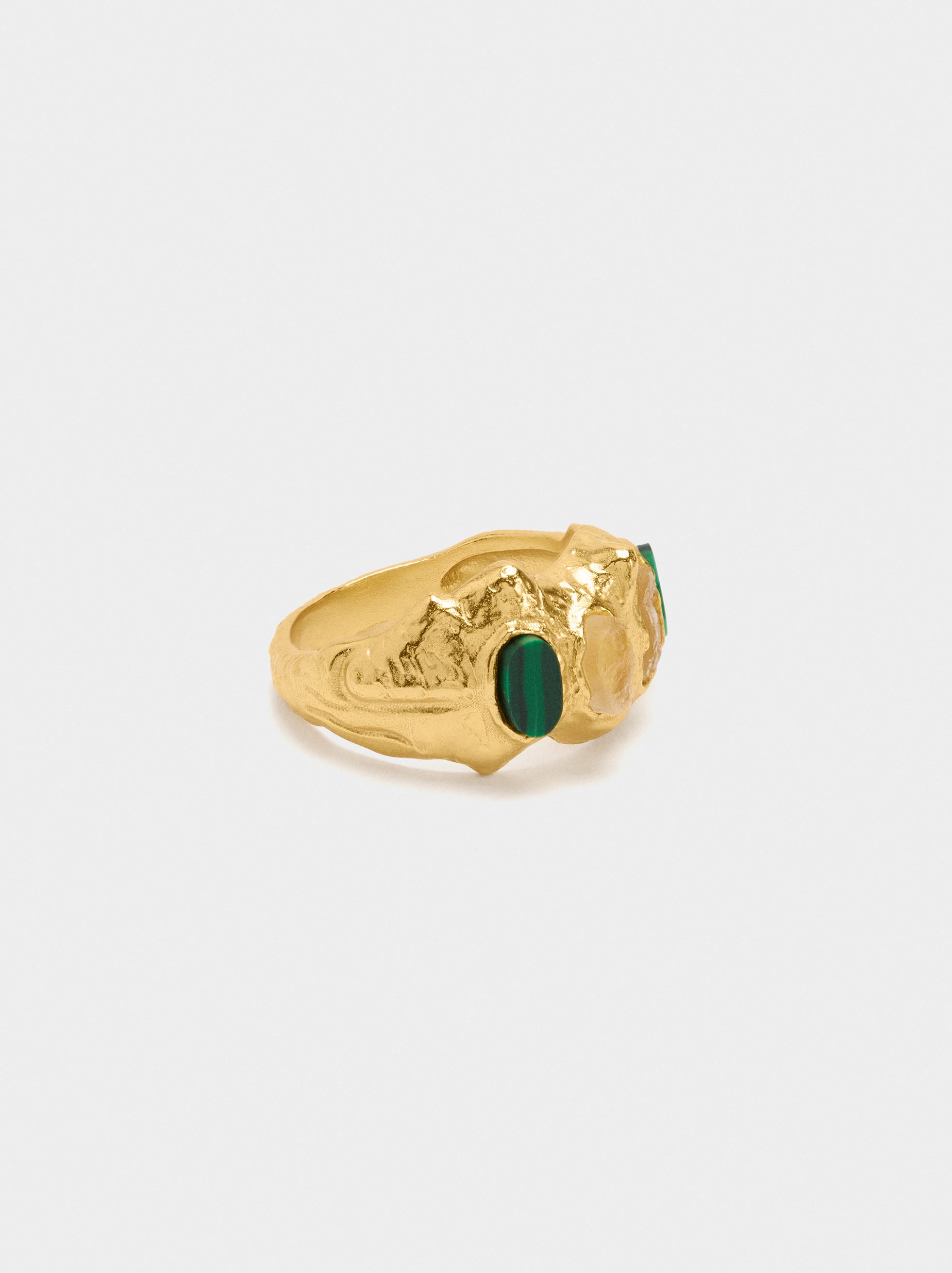 Anillo Irregular Con Piedras - Baño De Oro 18k