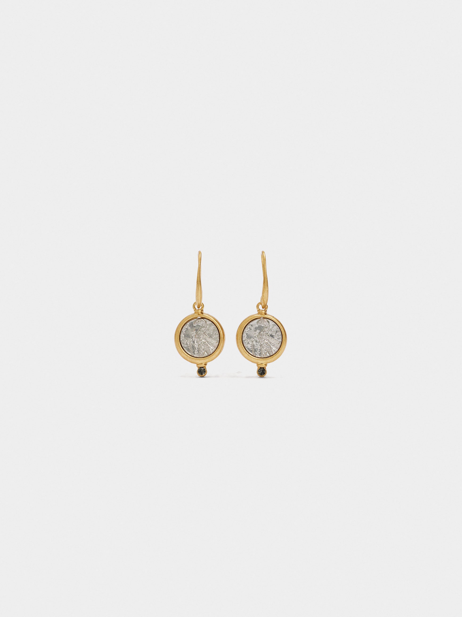 Pendientes De Monedas Bicolor Con Cristal