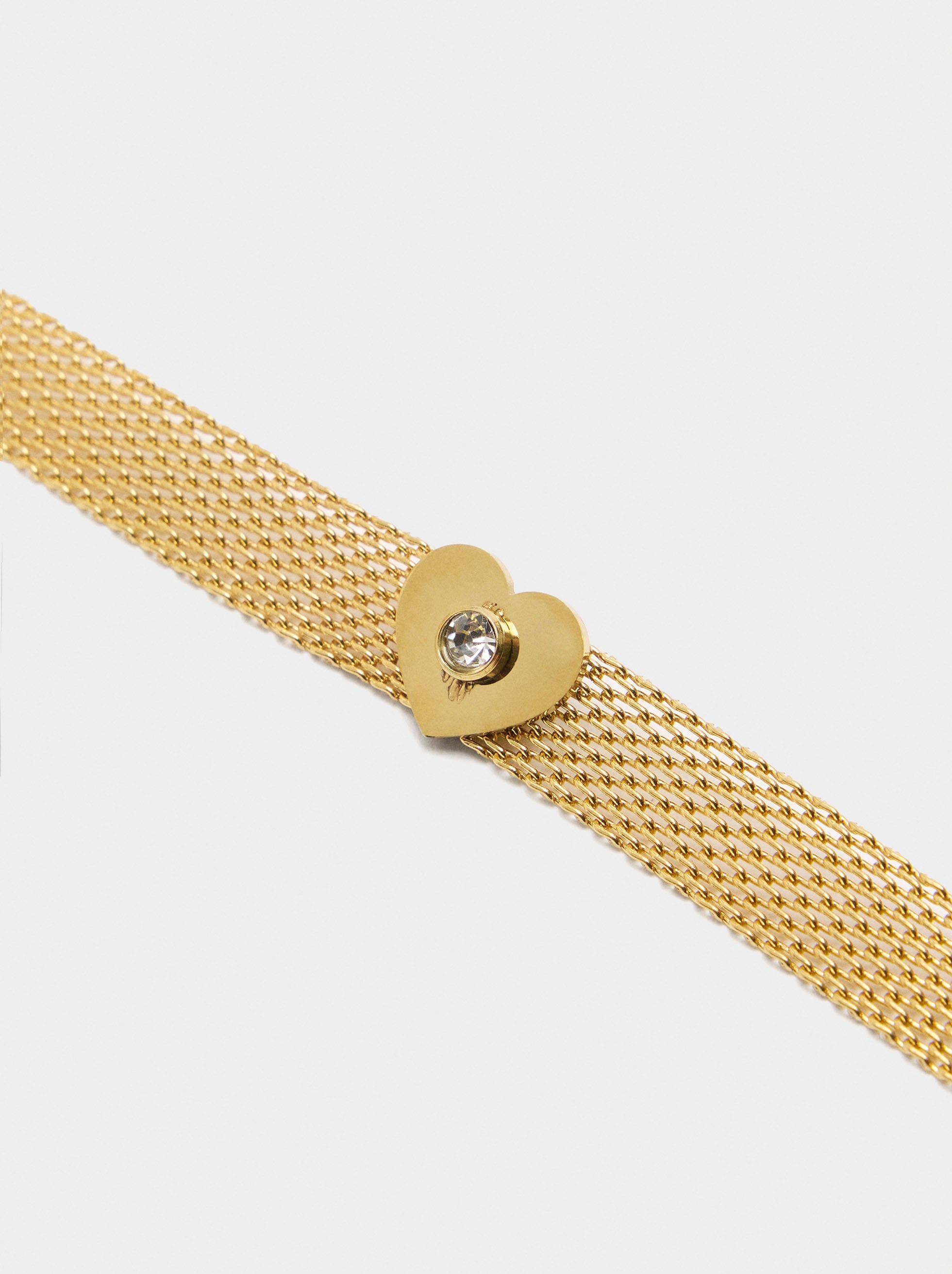 Pulsera Malla Metálica Con Corazón - Acero Inoxidable