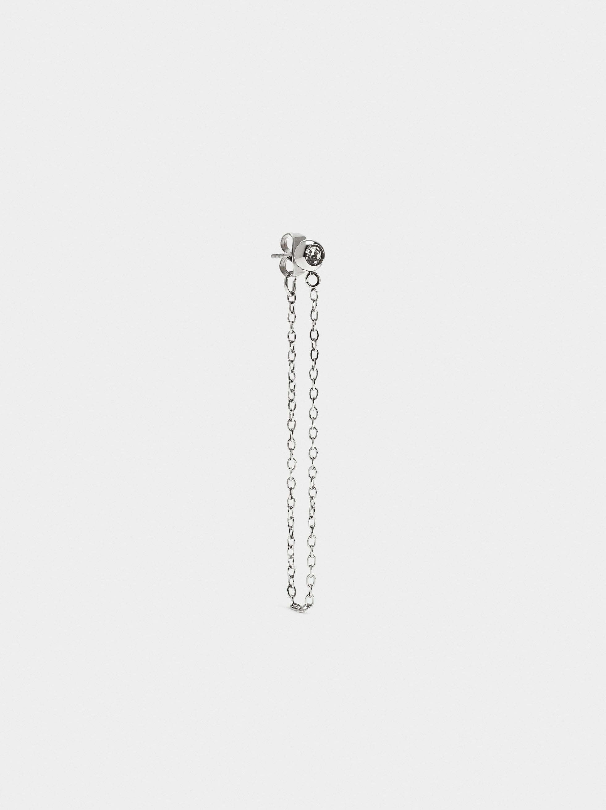 Pendiente Individual Con Cadena Y Cristal - Acero Inoxidable
