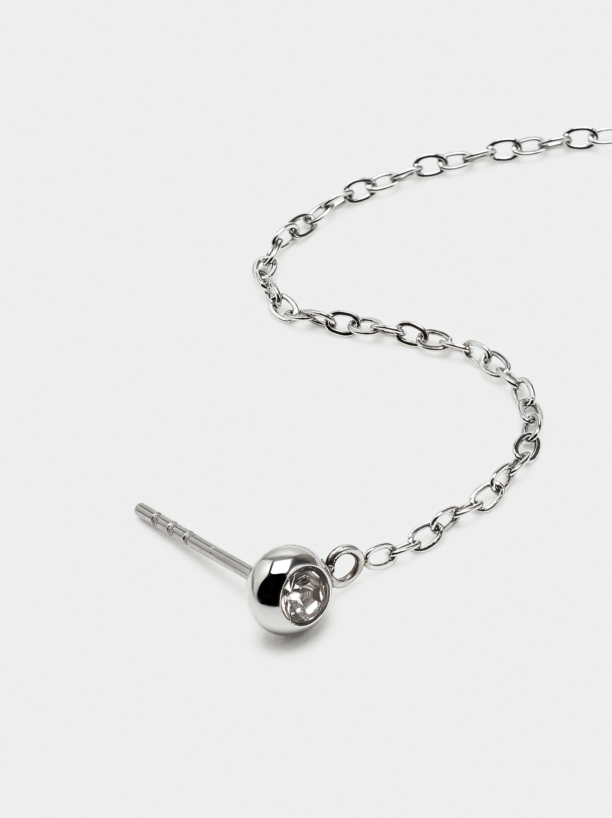 Pendiente Individual Con Cadena Y Cristal - Acero Inoxidable