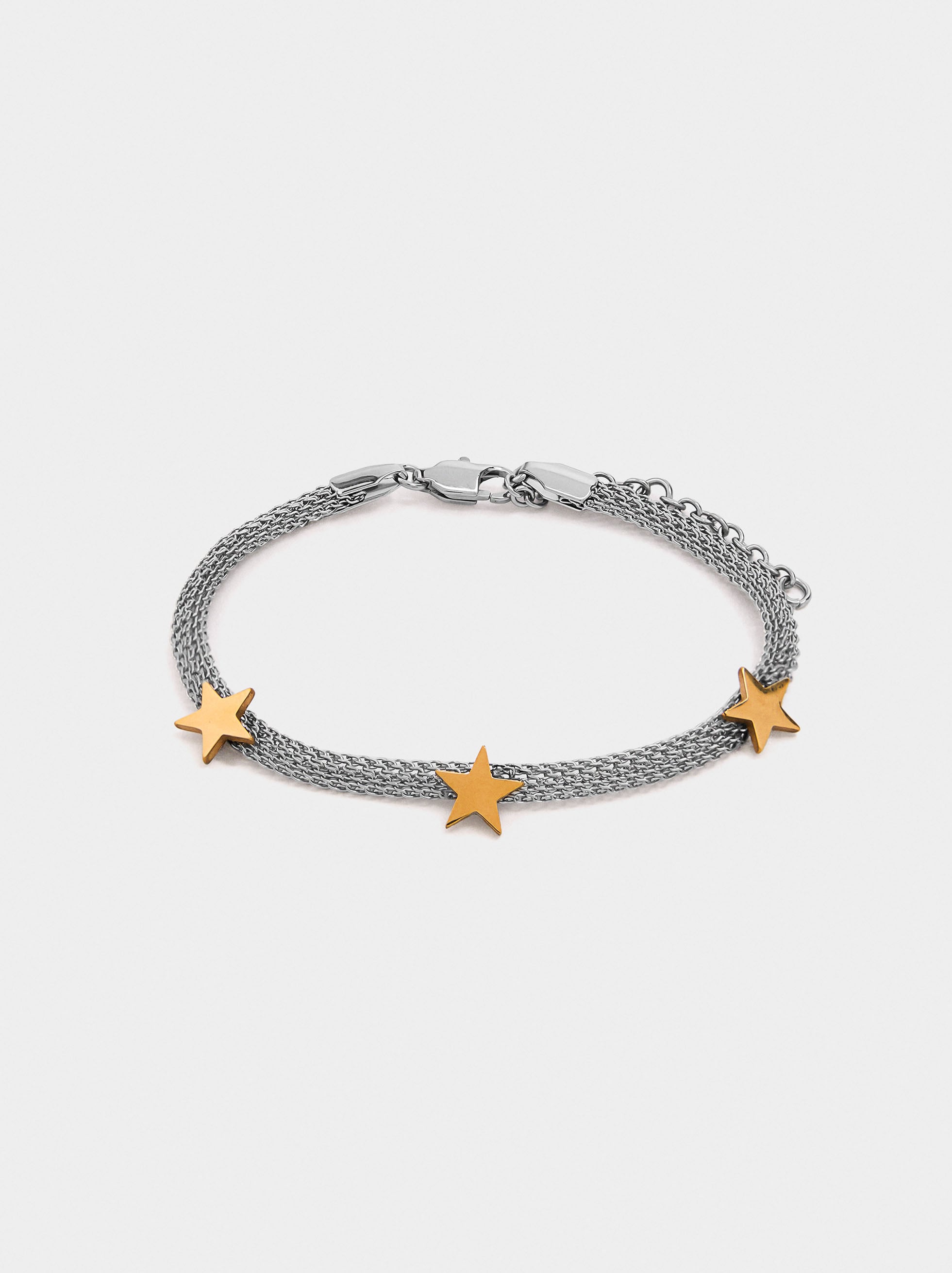 Pulsera Bicolor Malla Metálica Con Estrellas - Acero Inoxidable