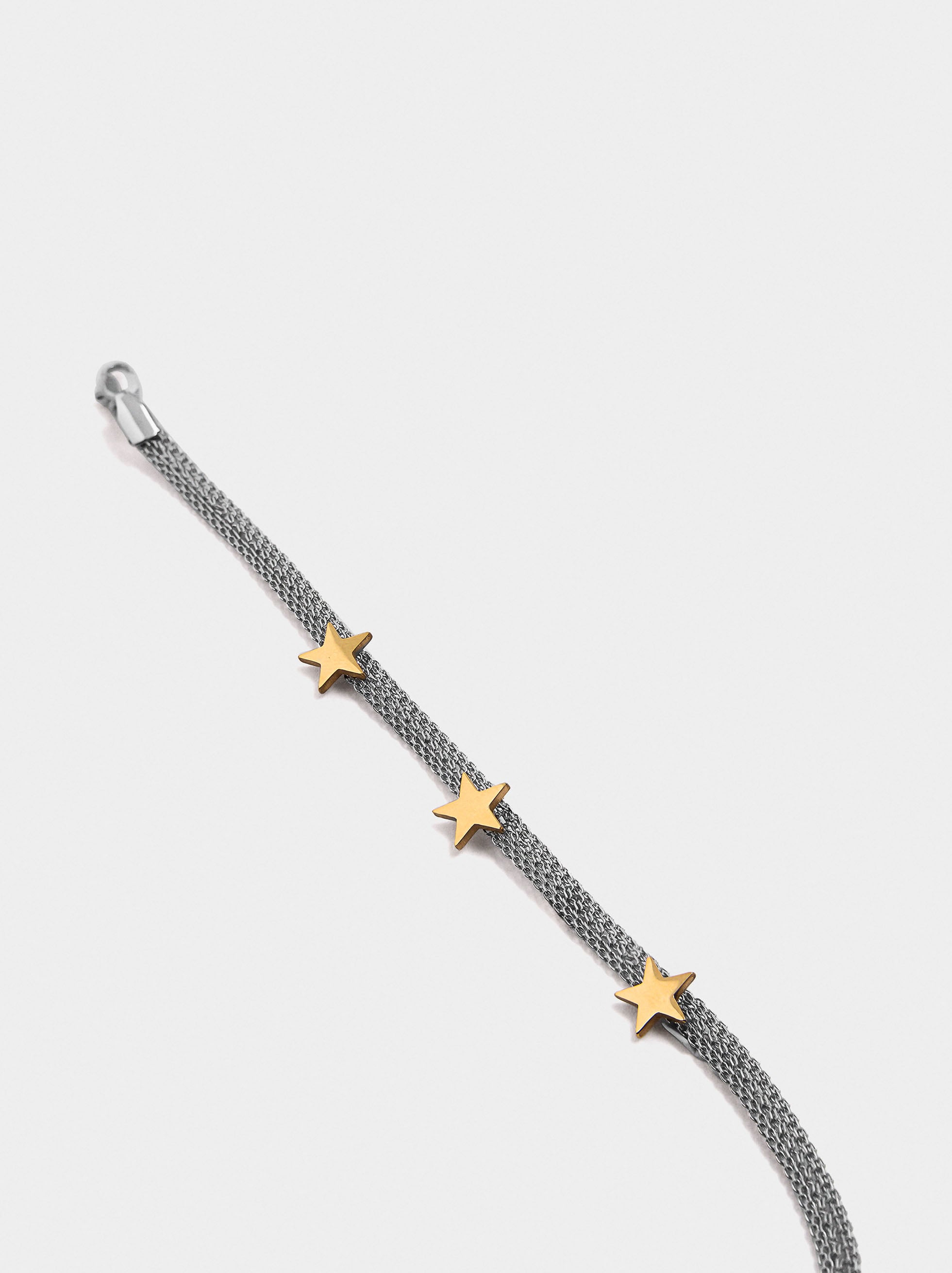 Pulsera Bicolor Malla Metálica Con Estrellas - Acero Inoxidable