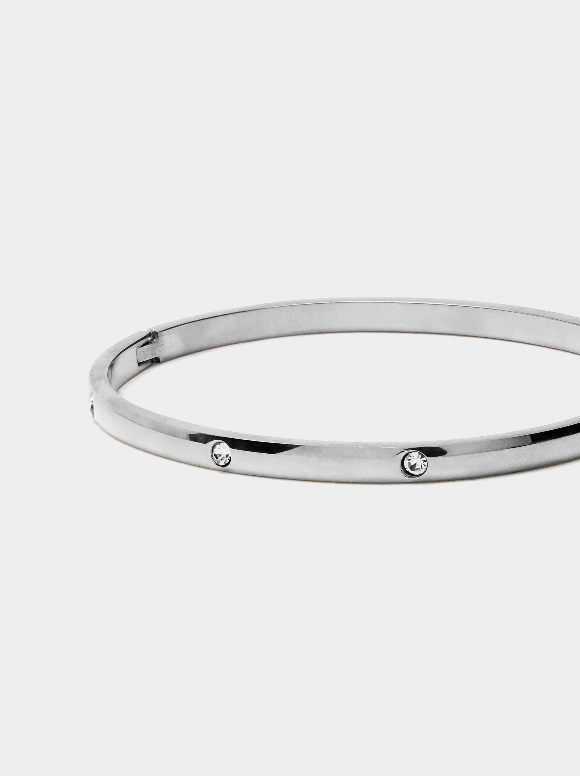 Pulsera Rígida Con Cristales - Acero Inoxidable
