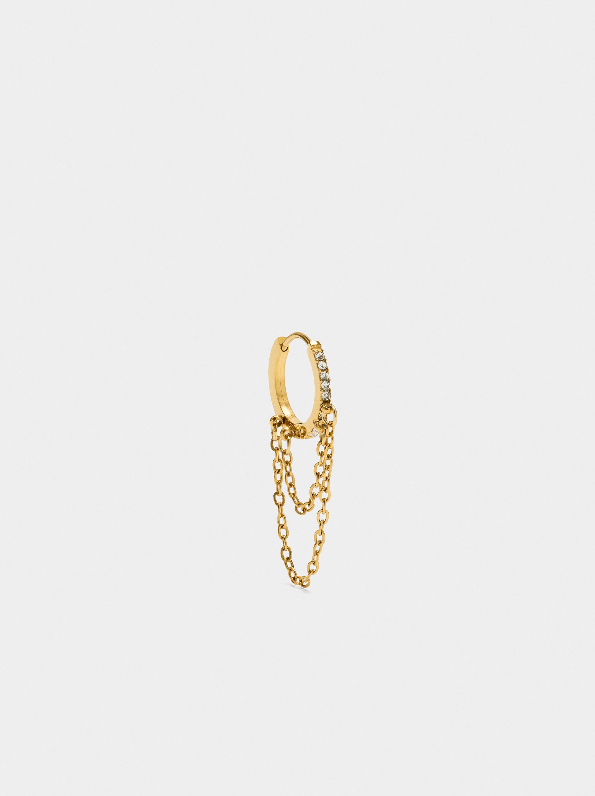 Argolla Individual Con Cadenas Y Cristales - Acero Inoxidable